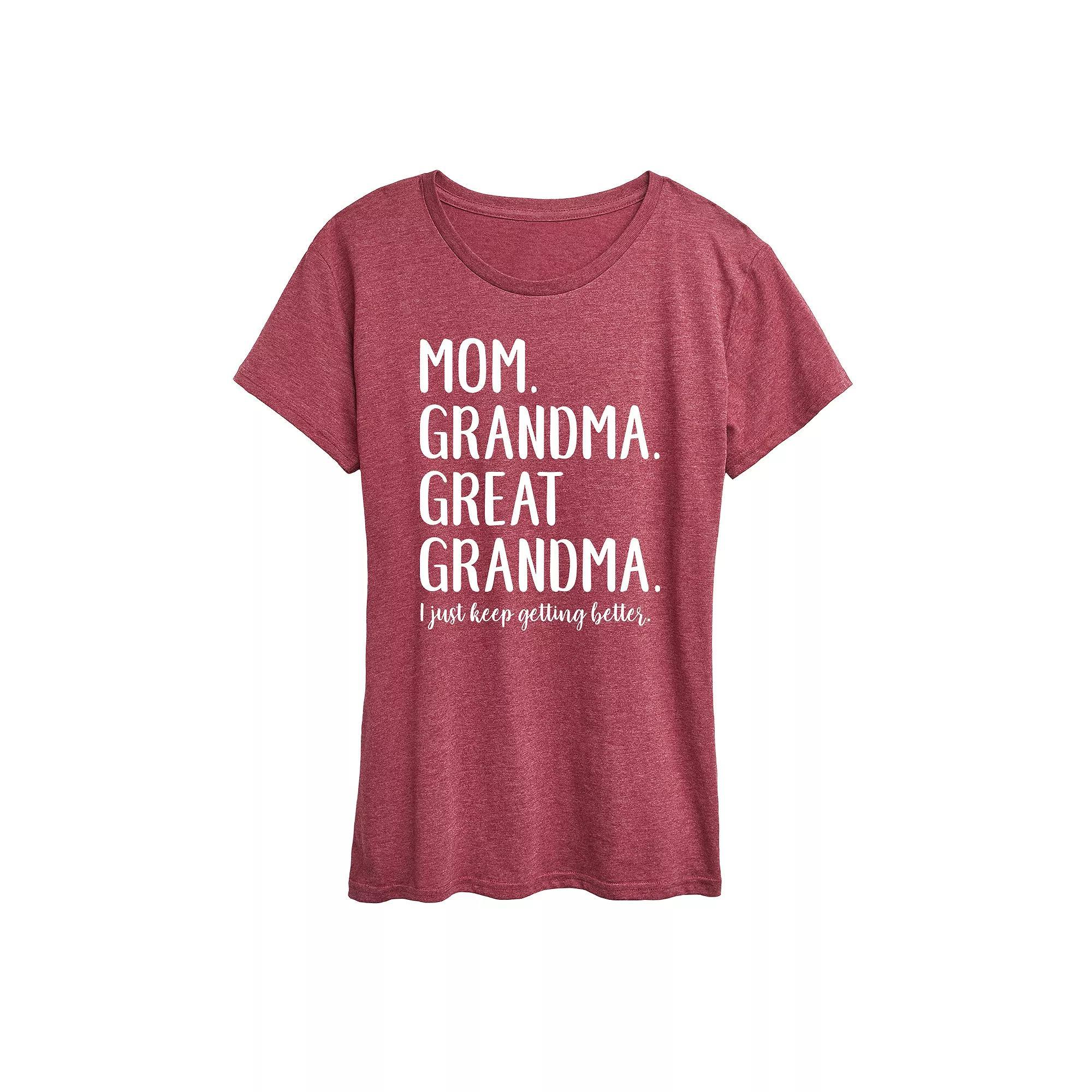 Womens Mom Grandma & Great Grandma Graphic Tee, Girls Grey Dark Red Product Image