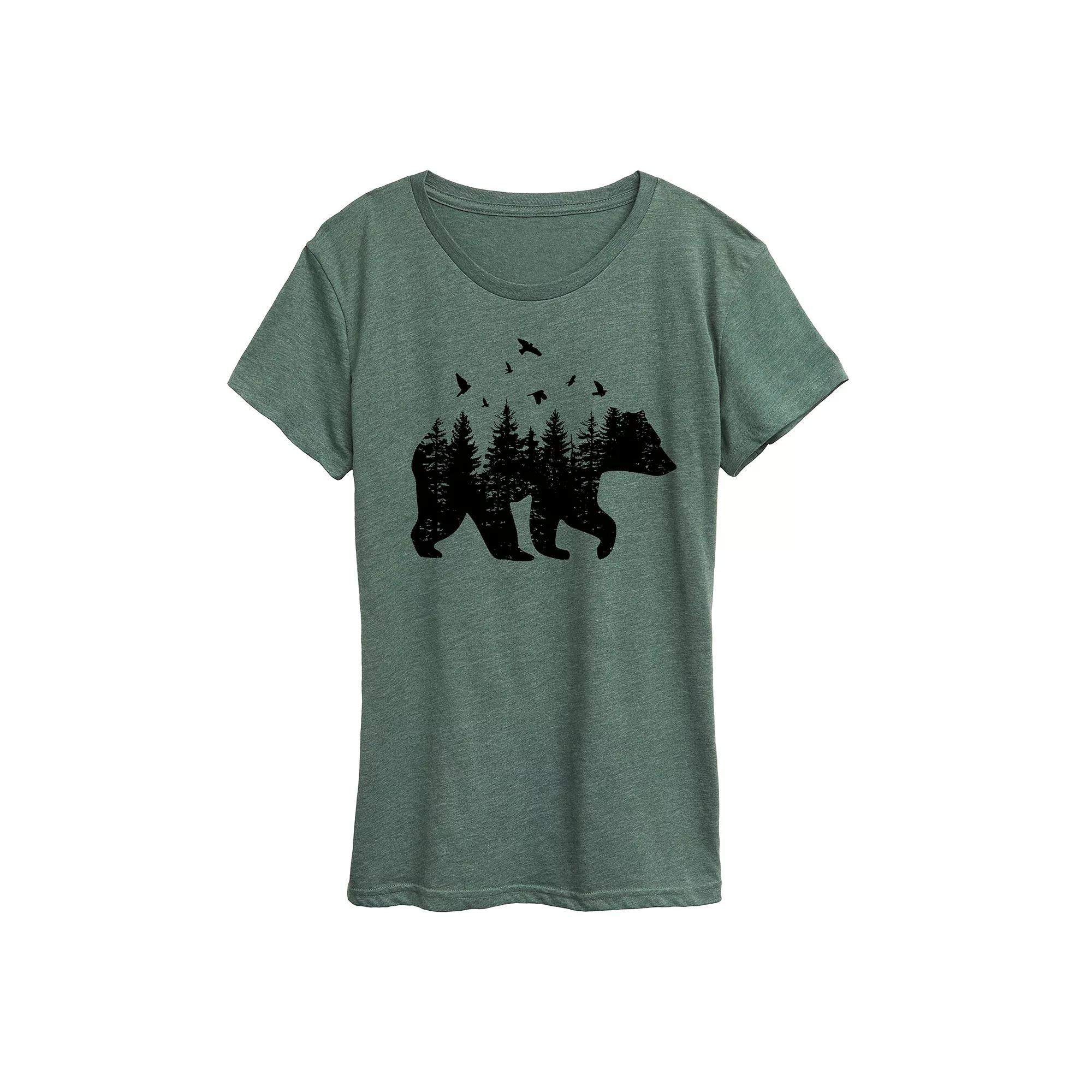 Plus Size Forest Bear Silhouette Graphic Tee, Womens Grey Green Product Image