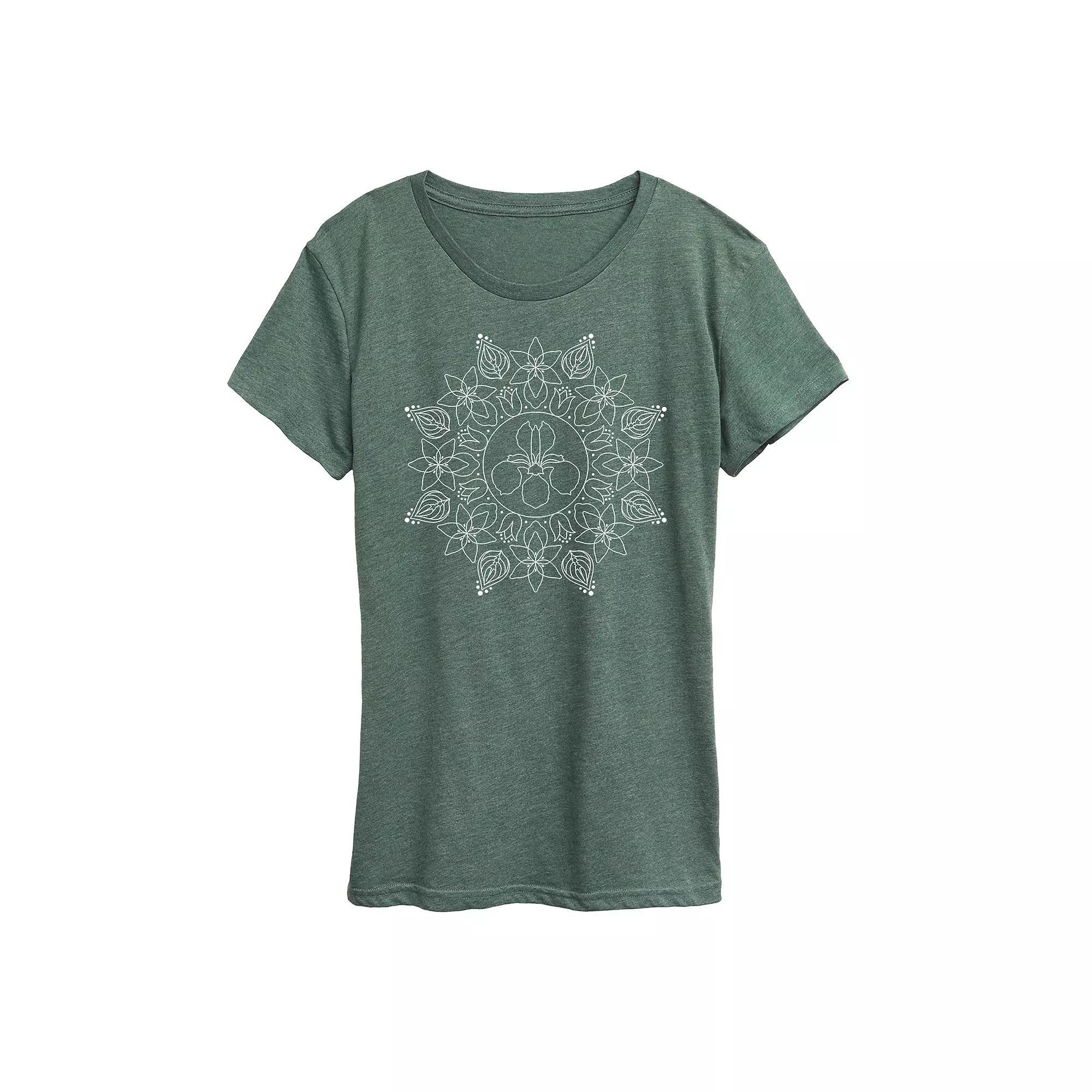 Womens Spring Floral Decorative Graphic Tee Grey Green Product Image