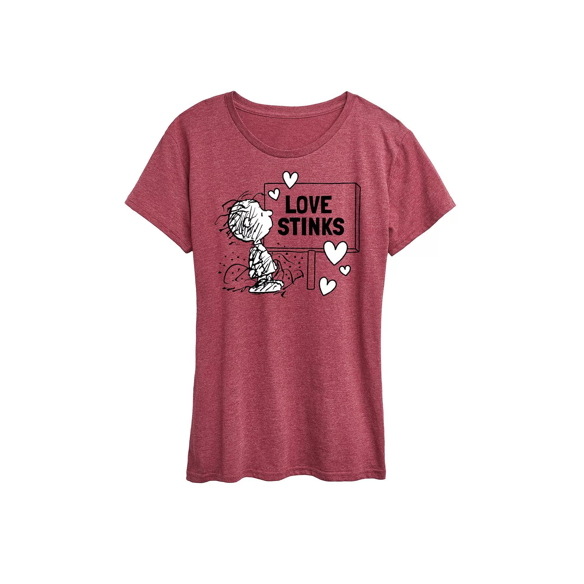 Womens Peanuts Pig Pen Love Stinks Graphic Tee Grey Wine Product Image