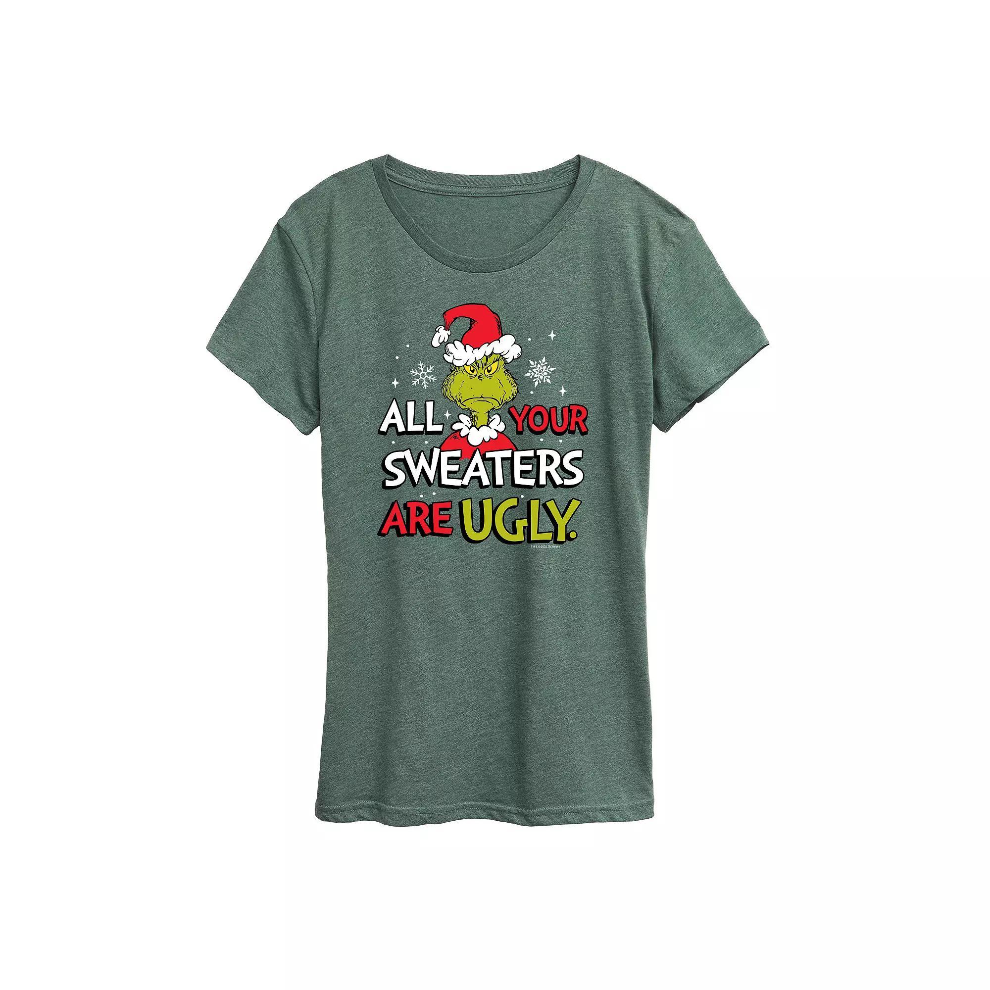 Women's Dr. Seuss The Grinch Sweaters Are Ugly Graphic Tee, Girl's, Size: XXL, Grey Green Product Image