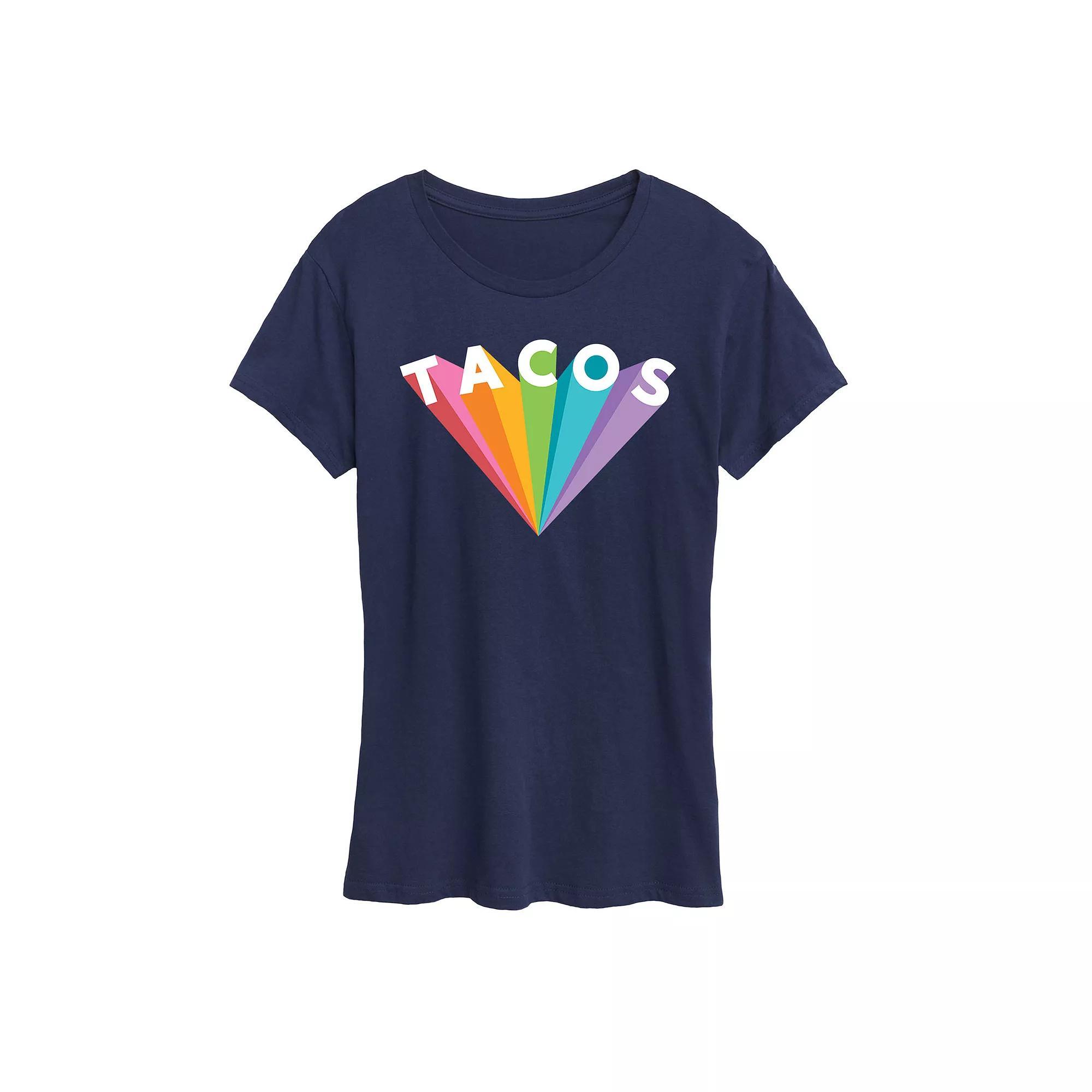 Womens Tacos Colorful Rays Graphic Tee Blue Product Image
