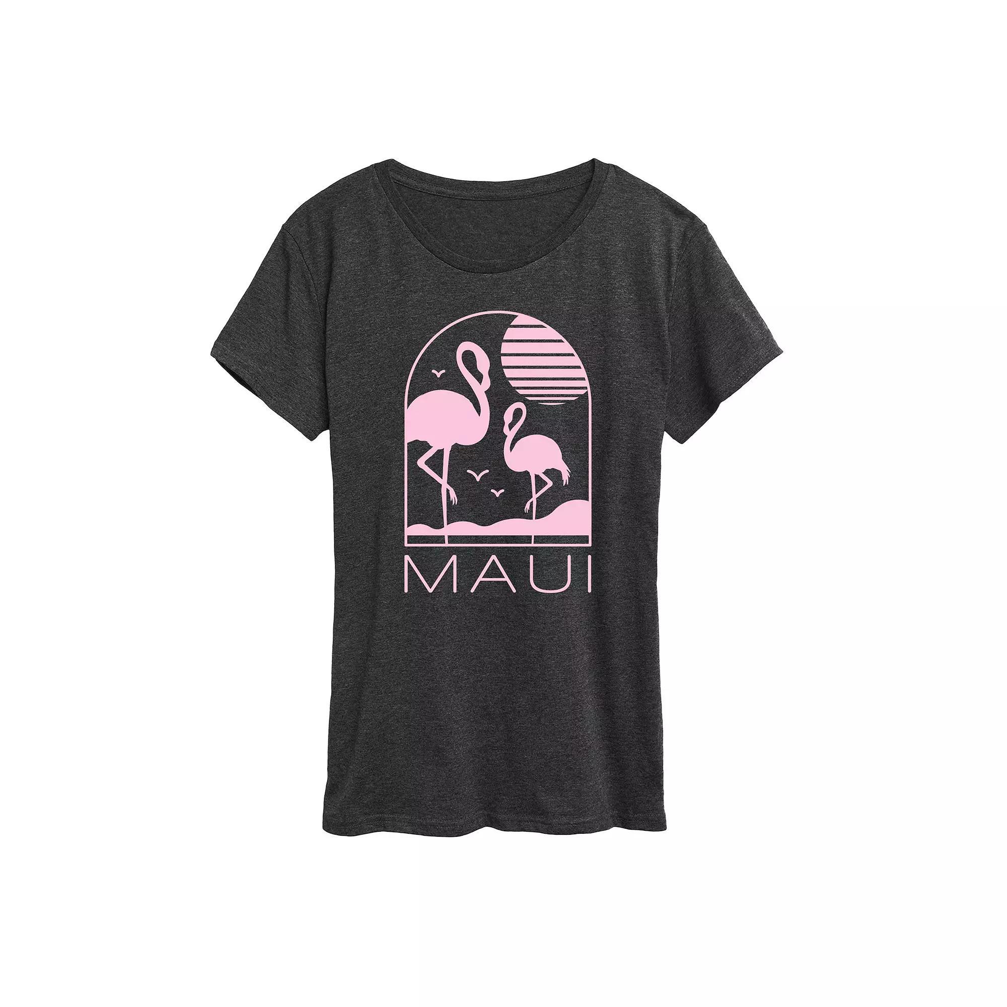 Womens Maui Flamingos Graphic Tee Heather Grey Product Image