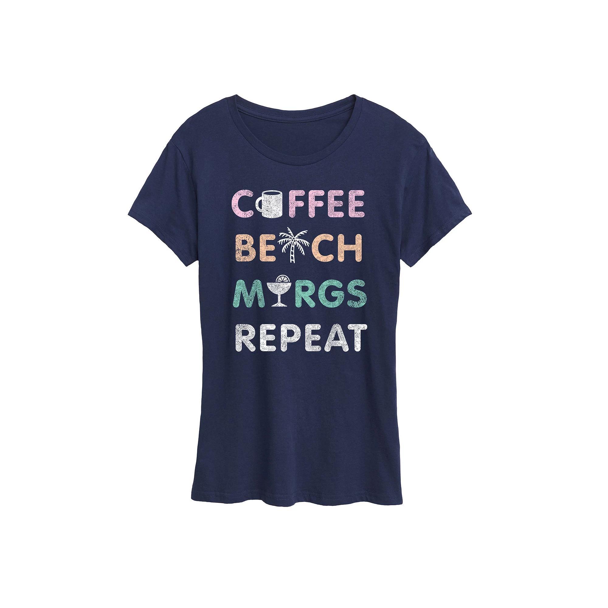 Women's Coffee Beach Repeat Graphic Tee, Size: Large, Heather Grey Product Image