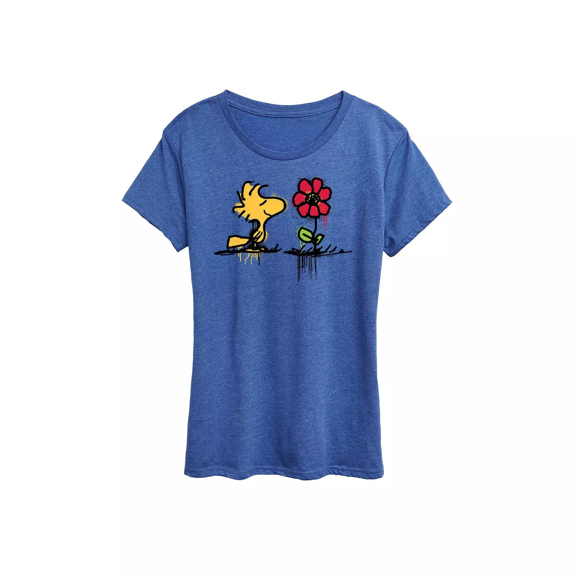 Womens Peanuts Woodstock Rose Graphic Tee, Girls Grey Royal Blue Product Image