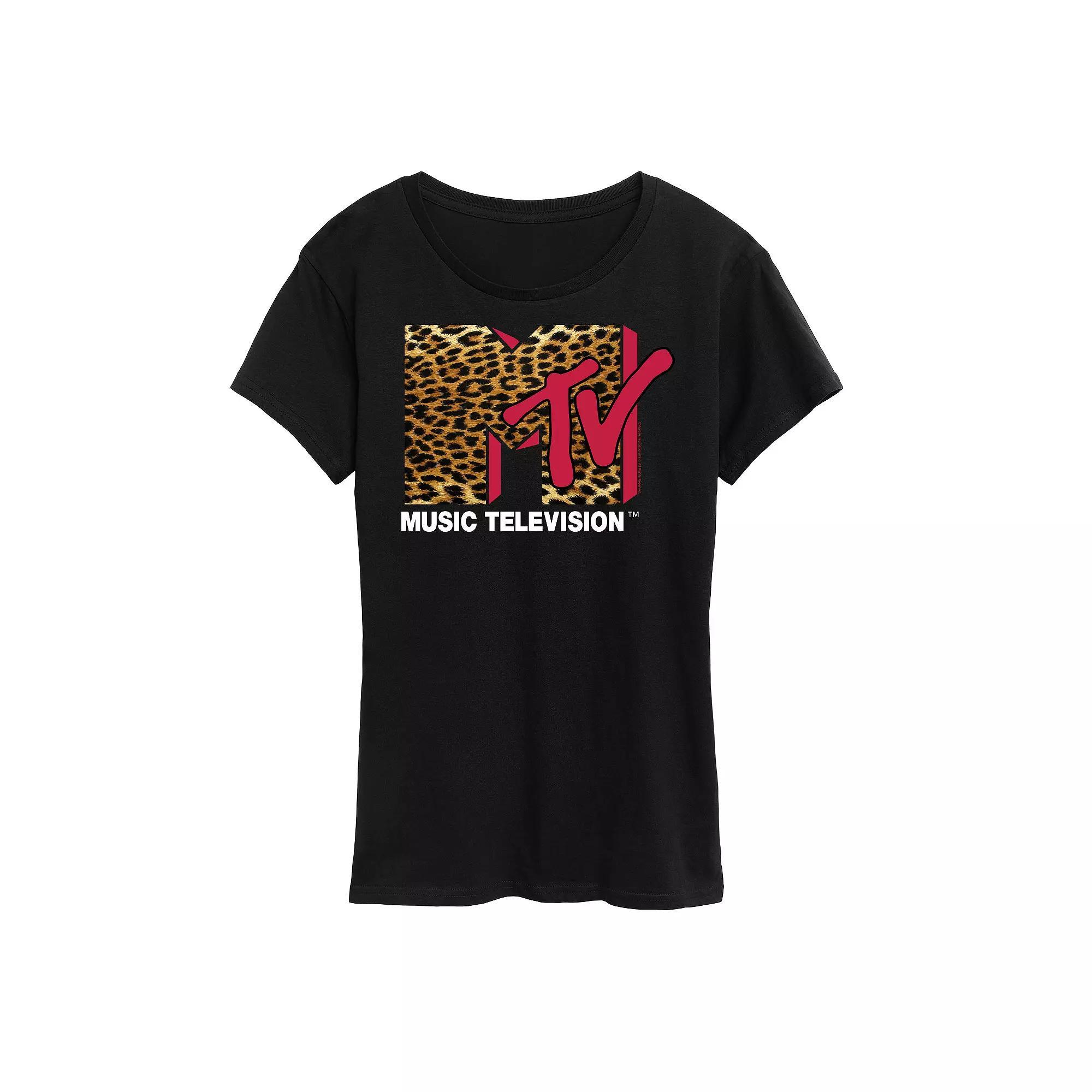 Women's MTV Leopard Logo Graphic Tee, Girl's, Size: Small, Black Product Image