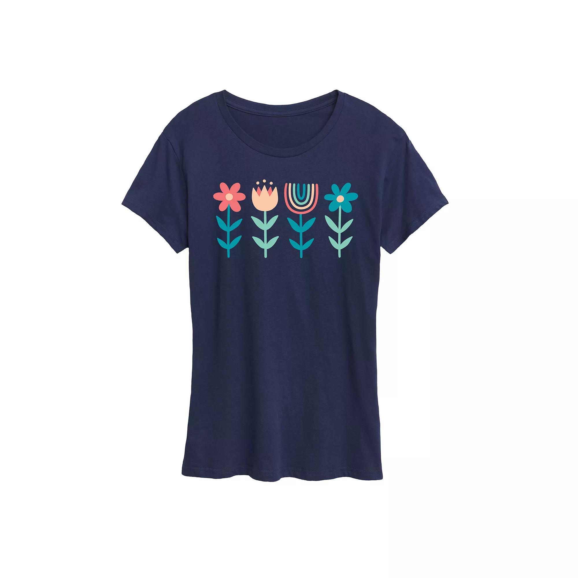 Womens Barbie Logo Brushed Flowers Graphic Tee Blue Product Image