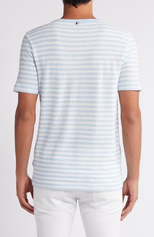 HUGO BOSS Horizontal-stripe T-shirt In Cotton And Linen In Light Blue Product Image