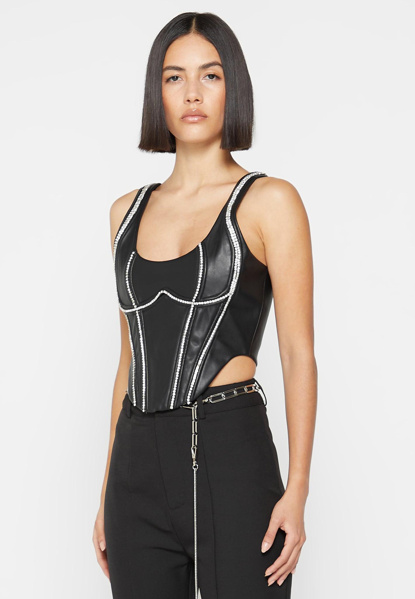 Leather Embellished Corset Top - Black Female Product Image