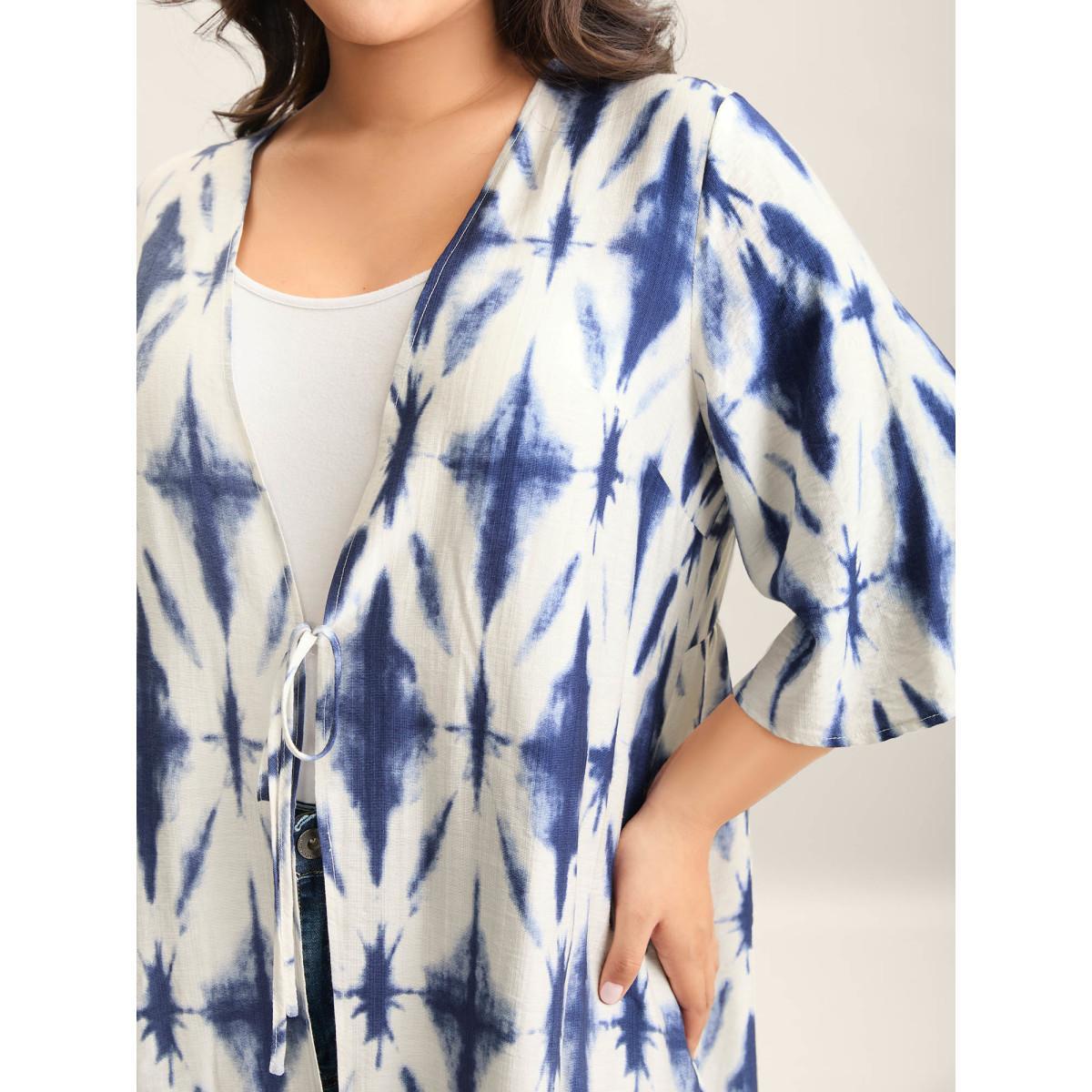 Plus Size Tie Dye Front-Tie Kimono Women Indigo Tie knot Loose Vacation Kimonos BloomChic 18-20/2X Product Image