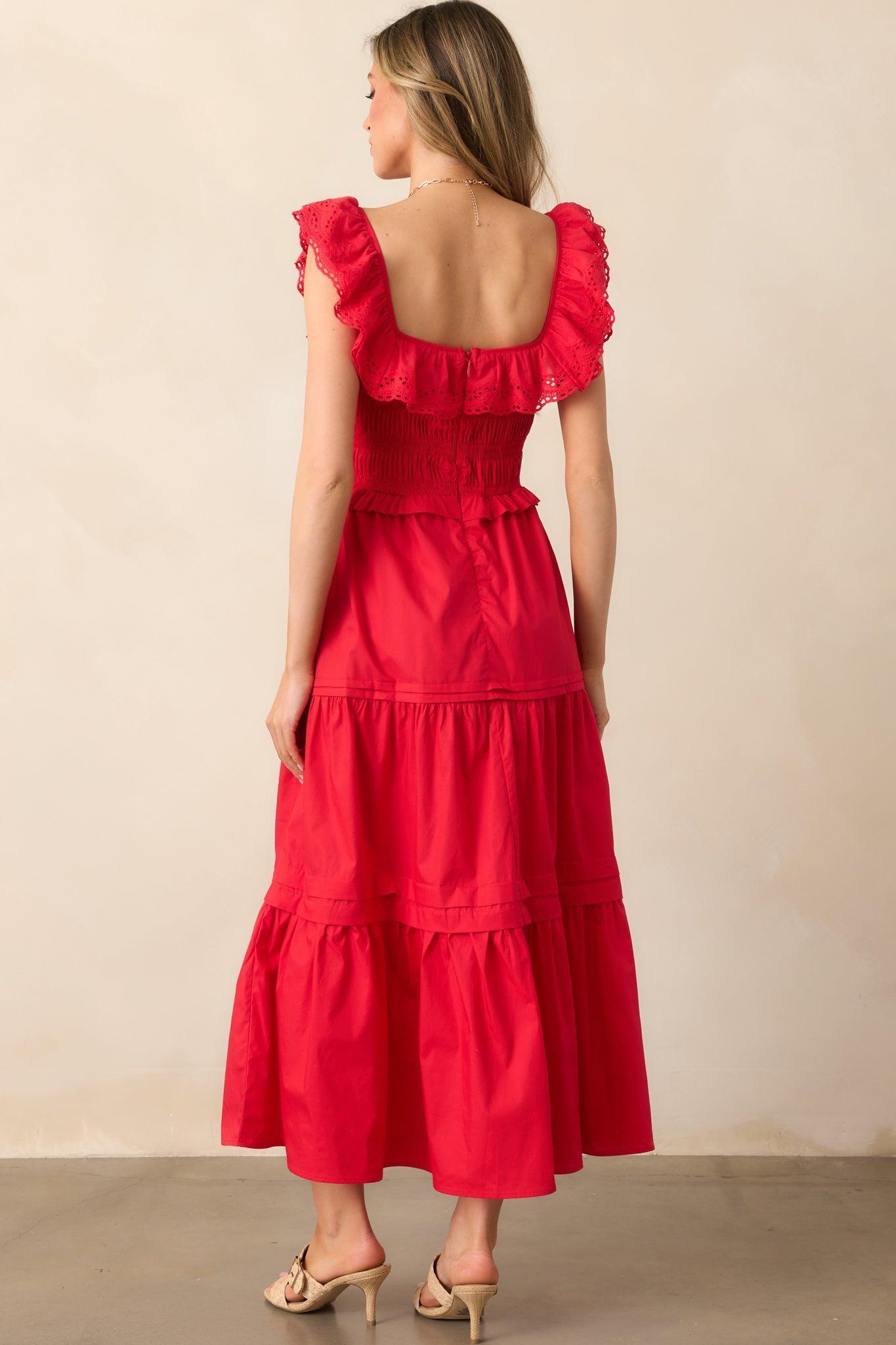 Patio Sunsets Cotton Red Maxi Dress Product Image