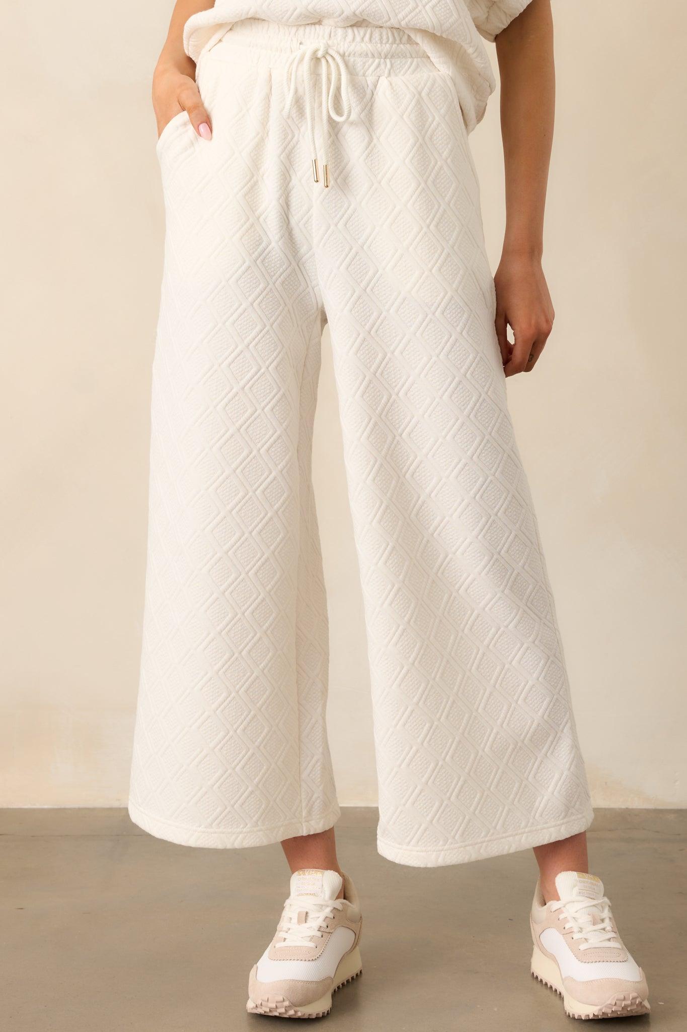 Stay Active Ivory Textured Drawstring Pants Product Image