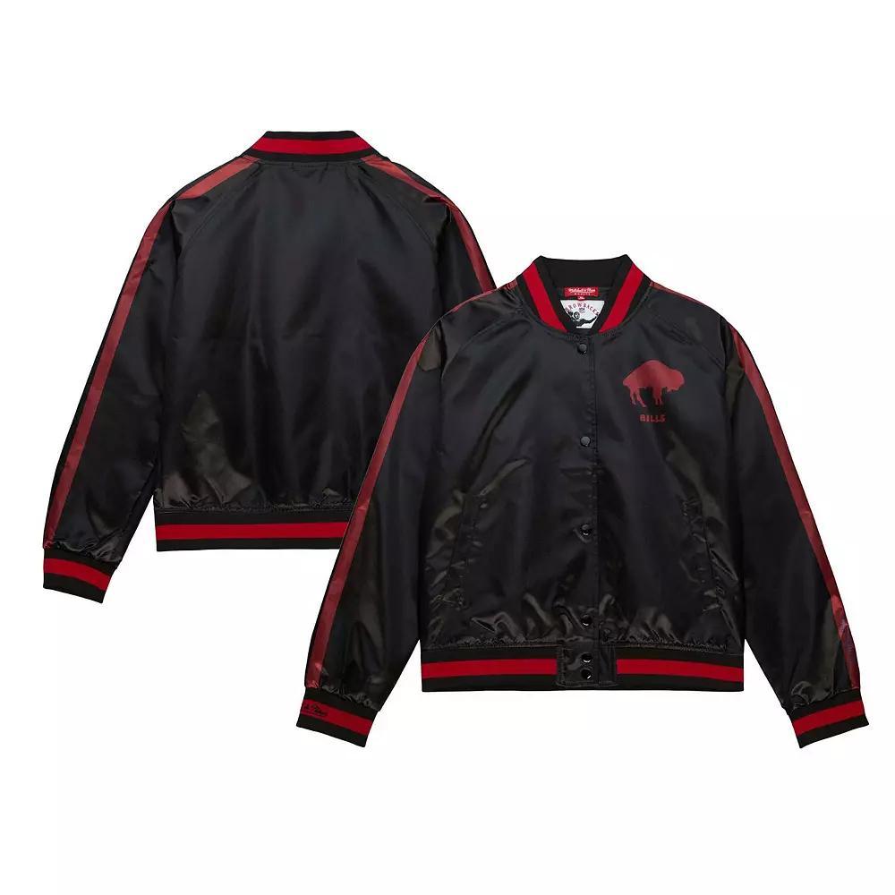 Women's Mitchell & Ness Black Buffalo Bills Raglan Satin Full-Snap Jacket, Size: 2XL Product Image