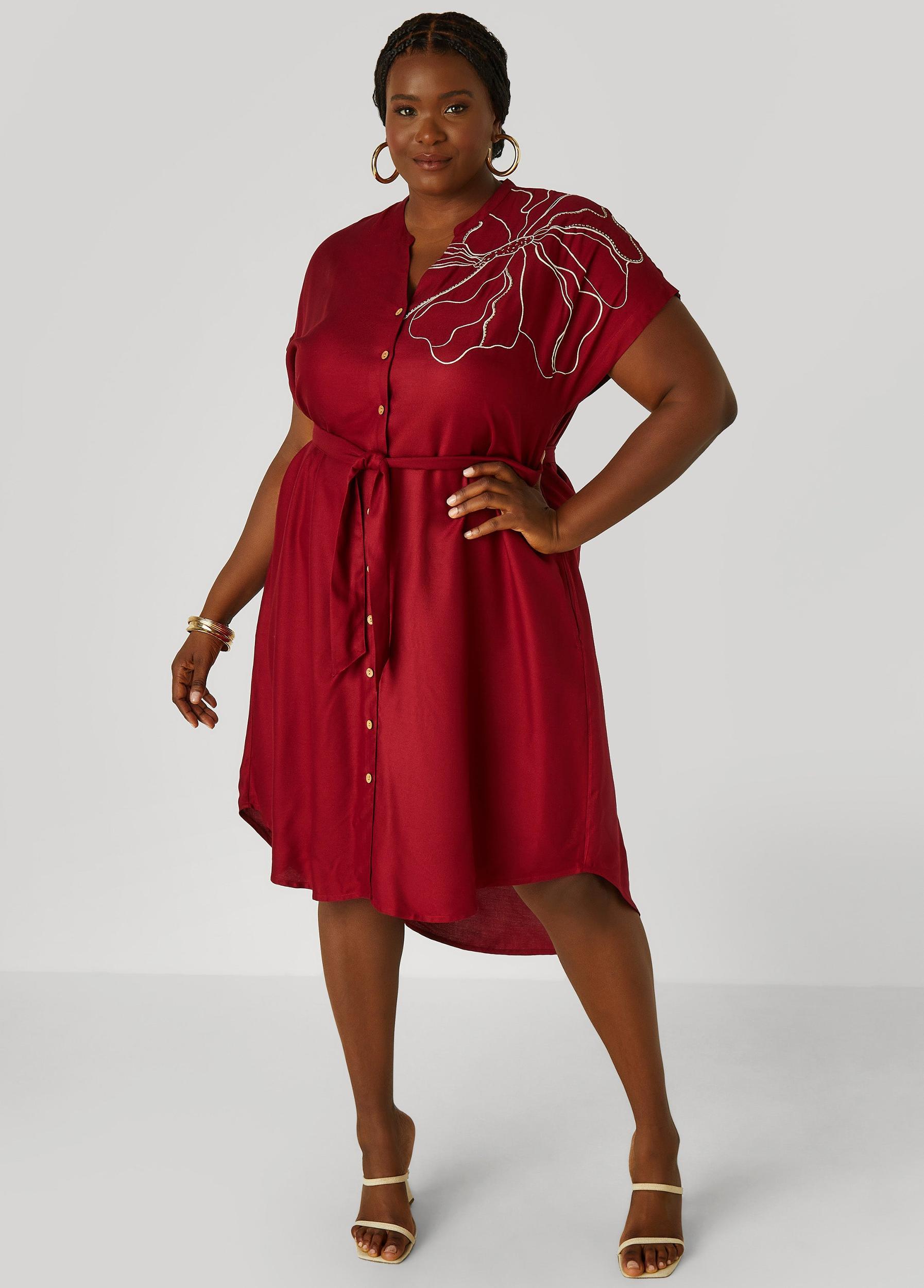 Beaded Embroidered Midi Shirtdress Product Image
