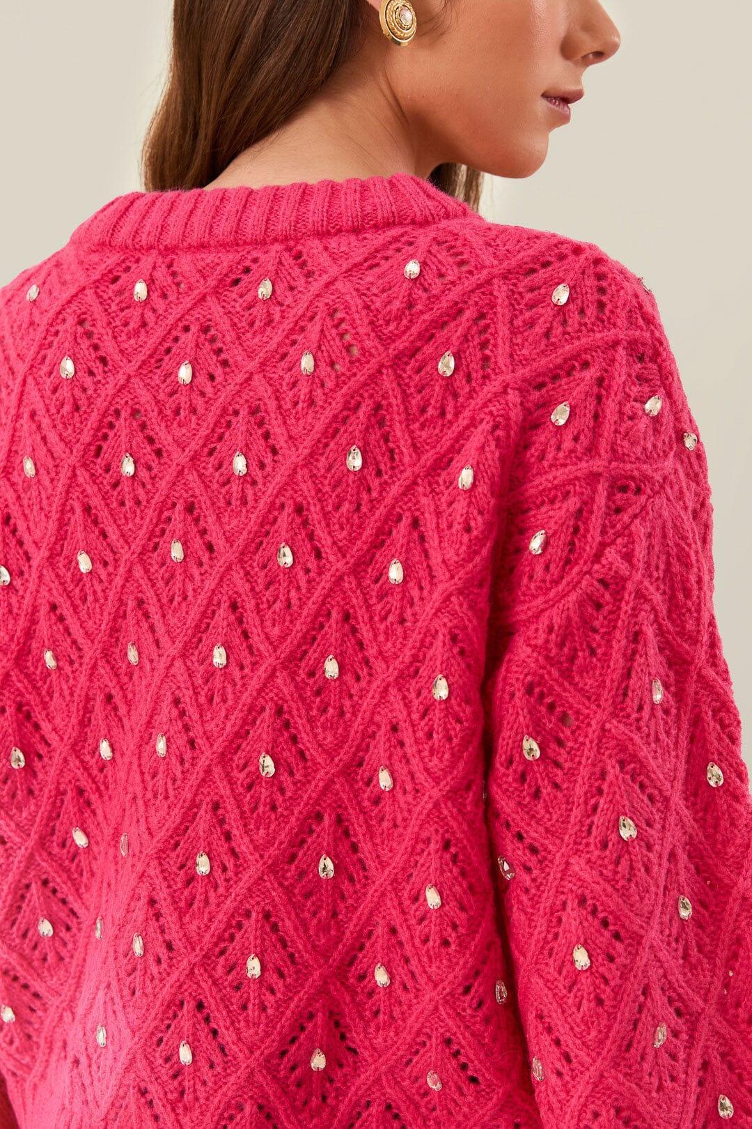 Pink Lace Knit Sweater, PINK / L Product Image