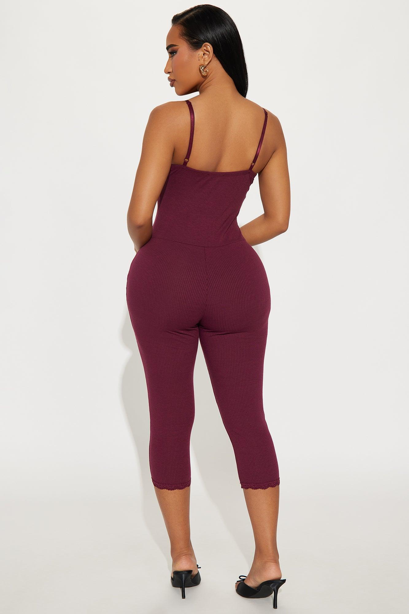 Dalphine Ribbed Capri Jumpsuit - Wine Product Image
