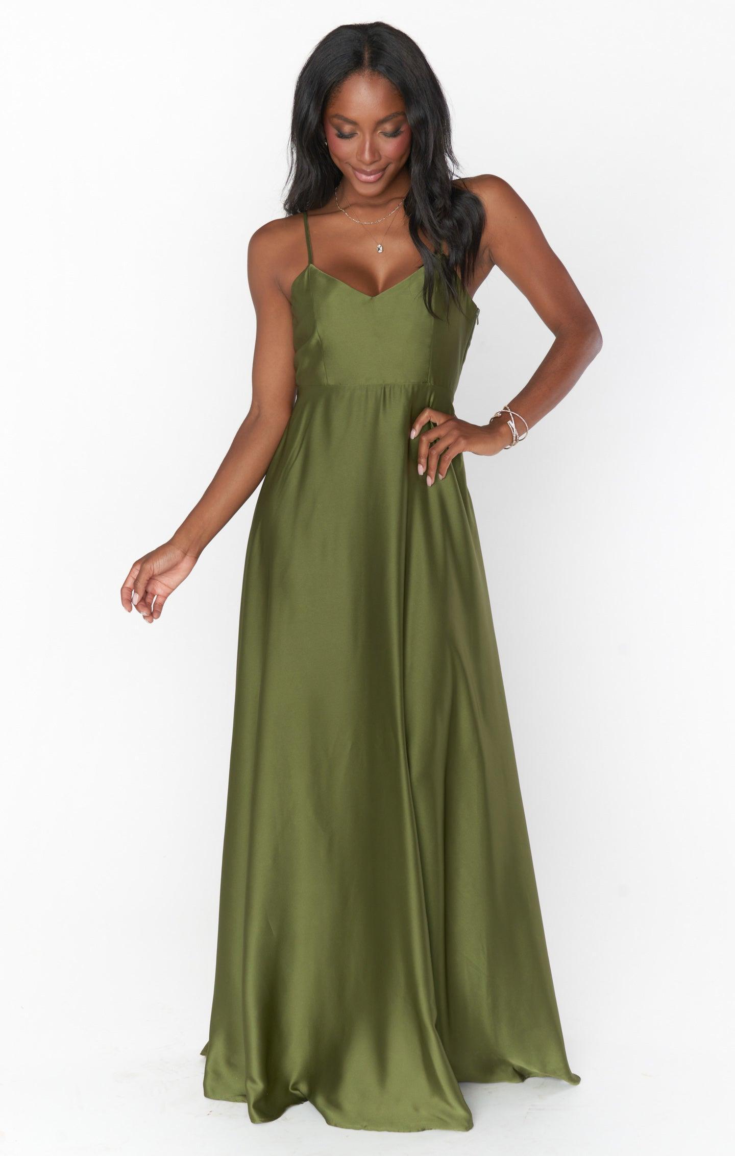 Faith Maxi Dress ~ Rich Olive Luxe Satin Product Image