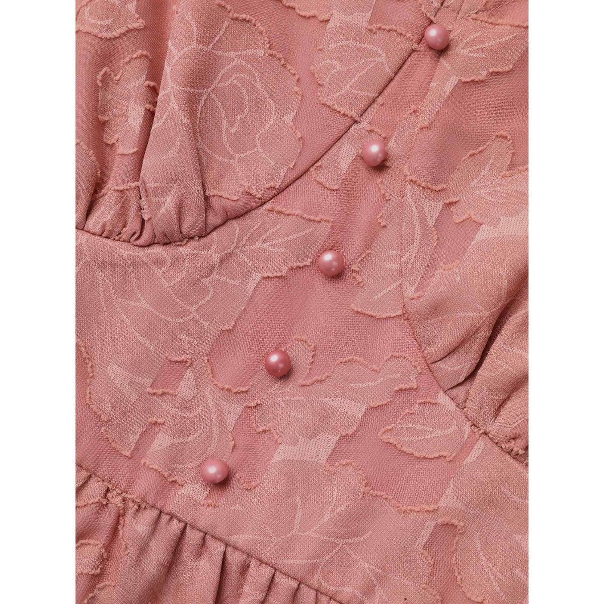 Plus Size Rouge Textured Waist-Cinched Lined Button Shirt Women Elegant Extra Long Sleeve Deep V-neck Everyday Blouses BloomChic 30/6X Product Image