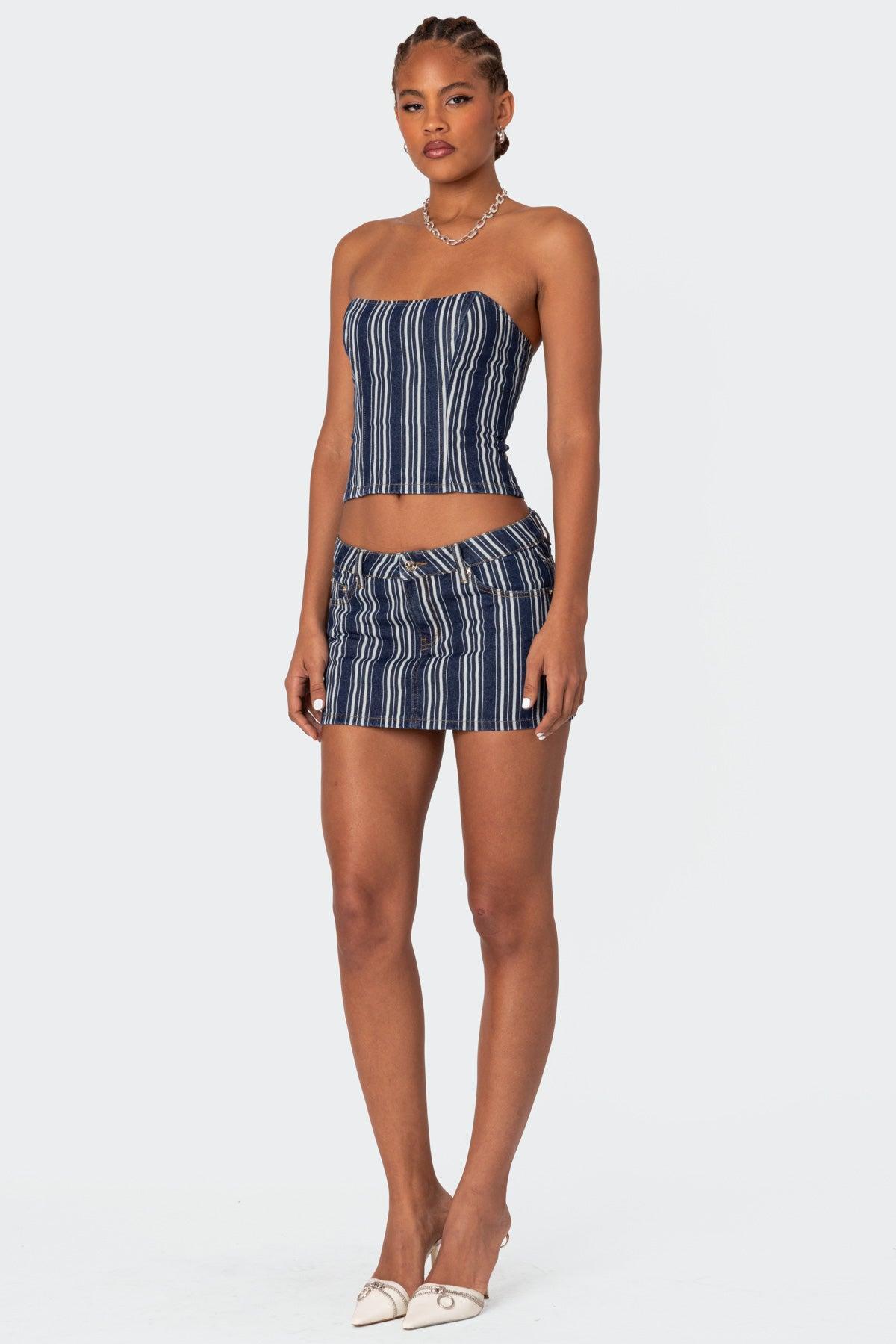 Inez Striped Denim Mini Skirt Product Image