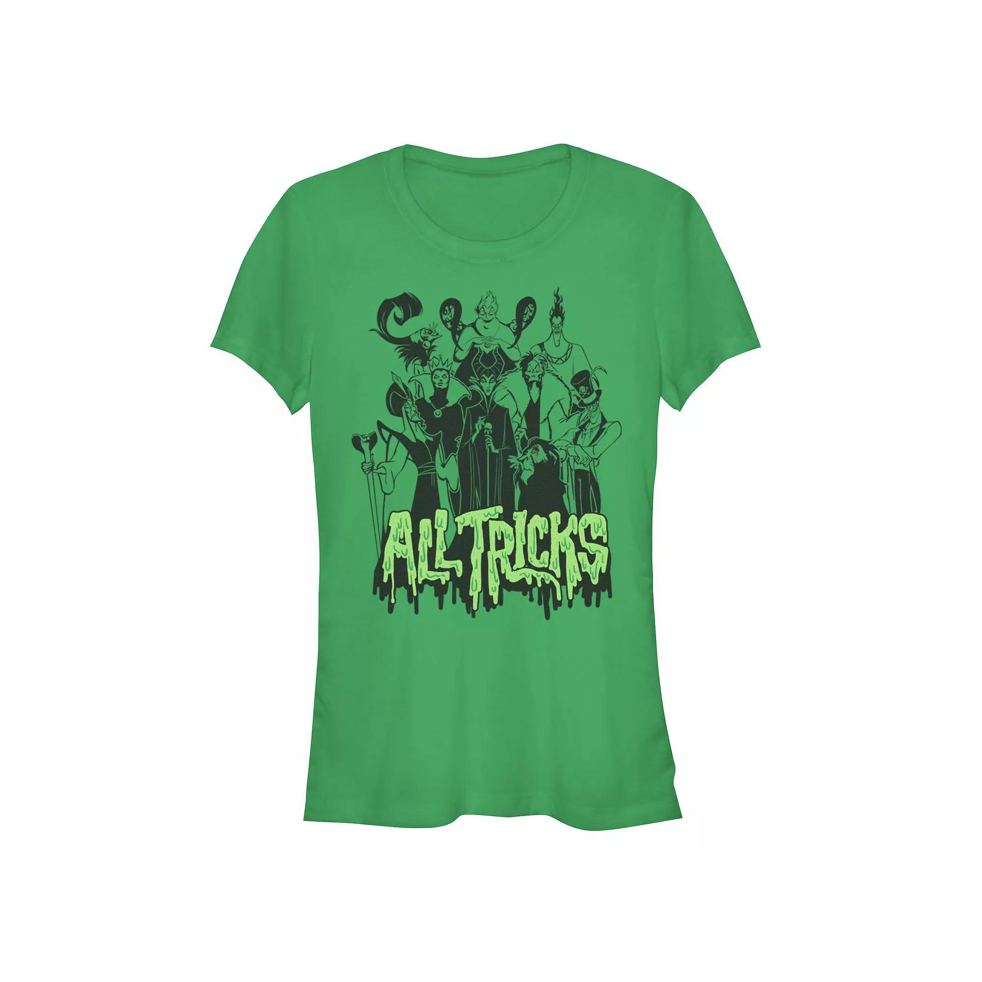 Disney Villains Lineup All Tricks Juniors' Fitted Graphic Tee, Girl's, Size: Small, Kelly Product Image