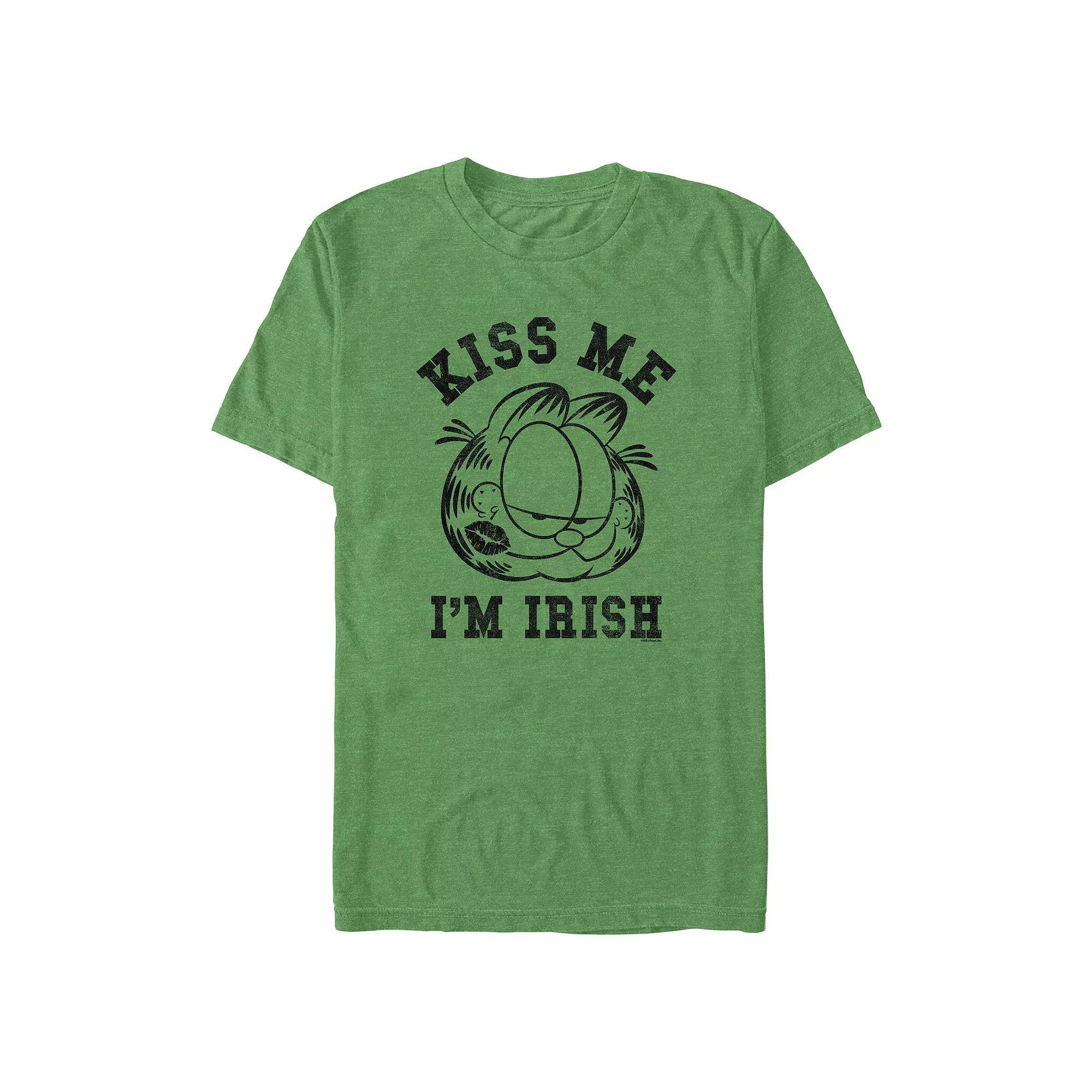 Big & Tall Garfield Kiss Me I'm Irish Graphic Tee, Men's, Size: 4XL, Kelly Grey Product Image
