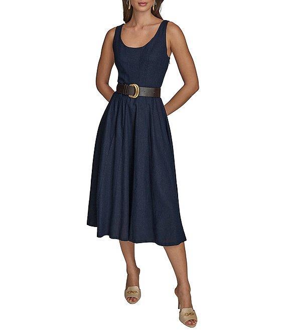 Donna Karan Scoop Neck Belted A-Line Midi Dress Product Image