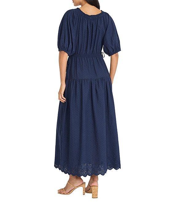 The Good Journey V-neck Puff Sleeve Eyelet Maxi Dress Product Image