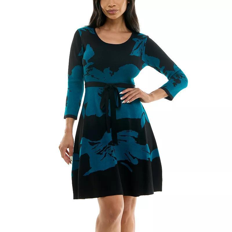 Women's Nina Leonard Fit & Flare Jacquard Midi Sweater Dress, Size: Medium, Black Ivory Product Image