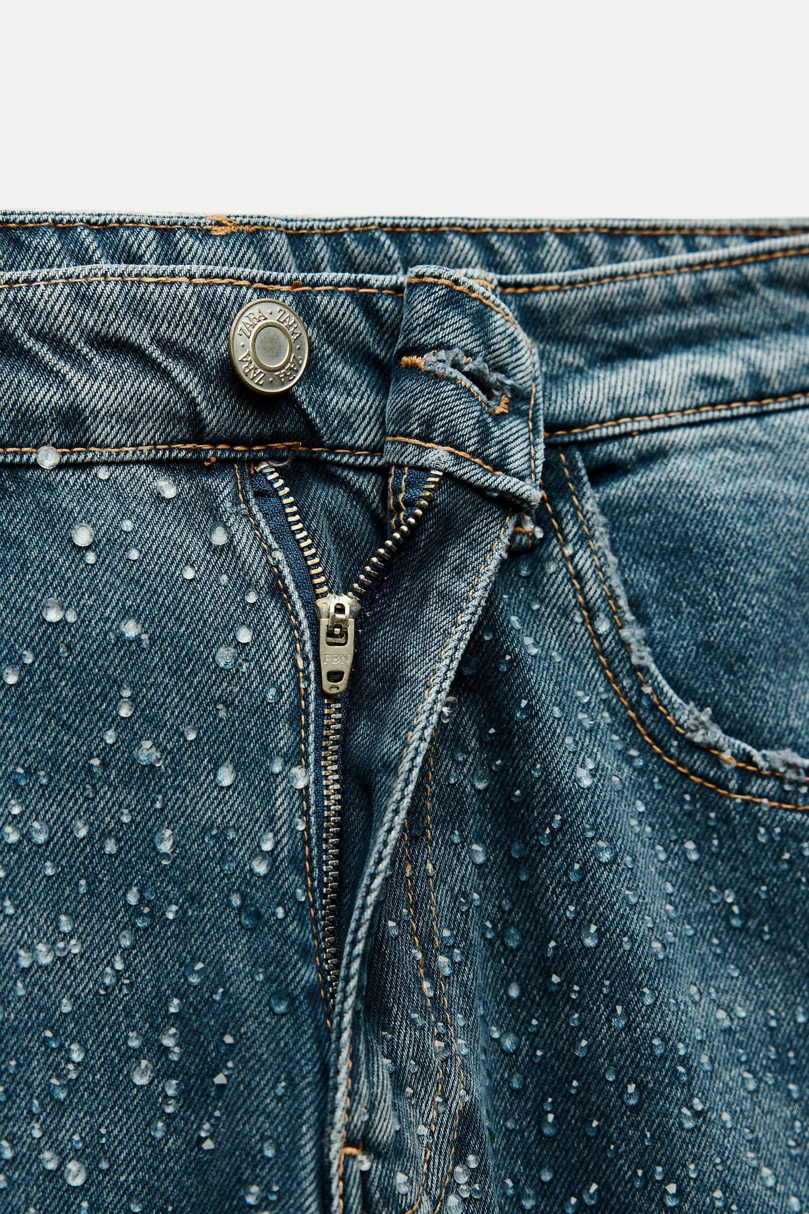 OVERSIZE TRF RELAXED TAPERED RHINESTONE JEANS WITH A HIGH WAIST Product Image