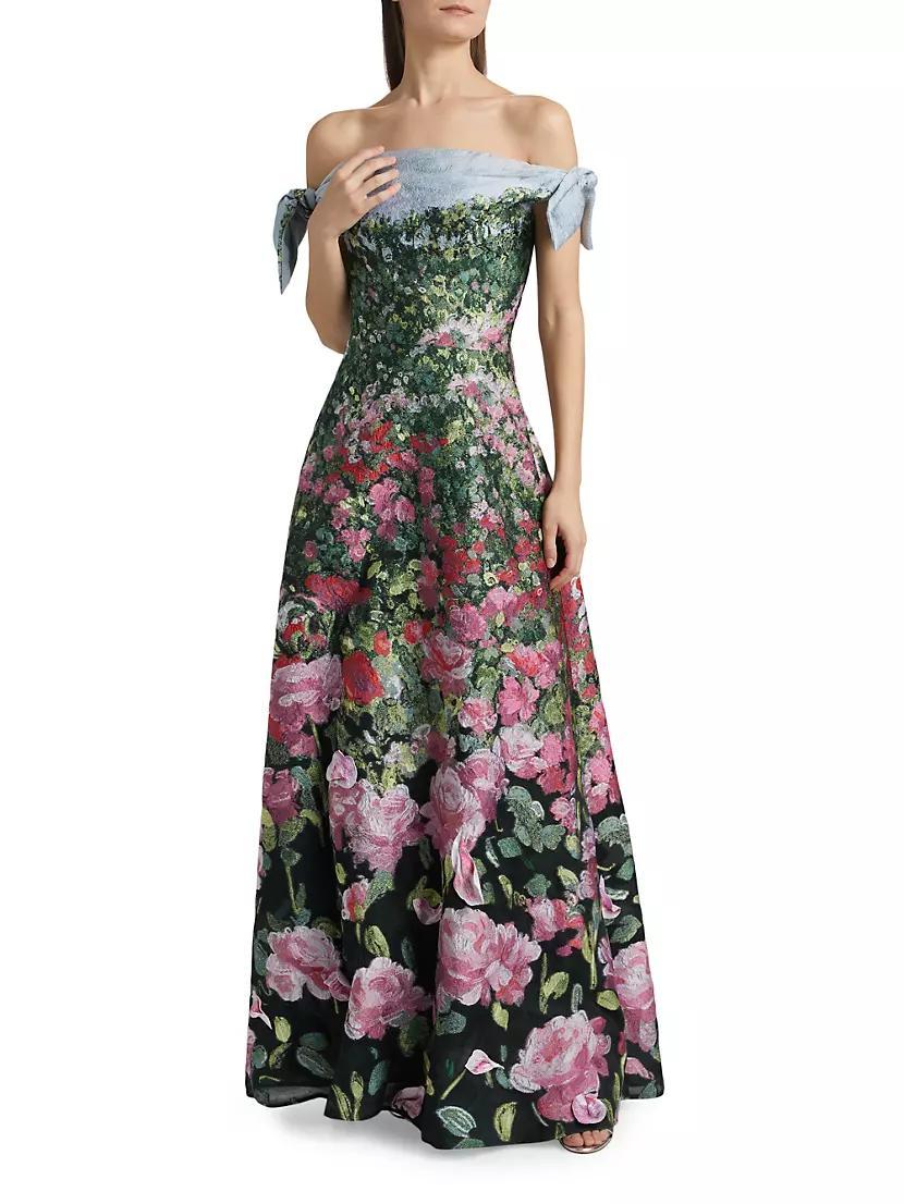 English Rose Field Draped Off-The-Shoulder Fil Coupe Gown Product Image