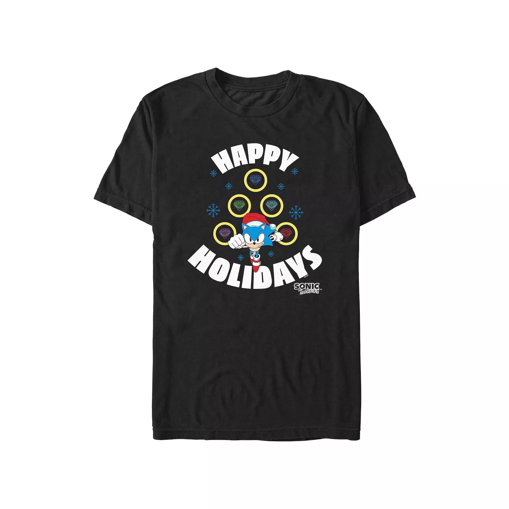 Men's Sonic The Hedgehog Happy Holidays Graphic Tee, Size: XXL, Black Product Image