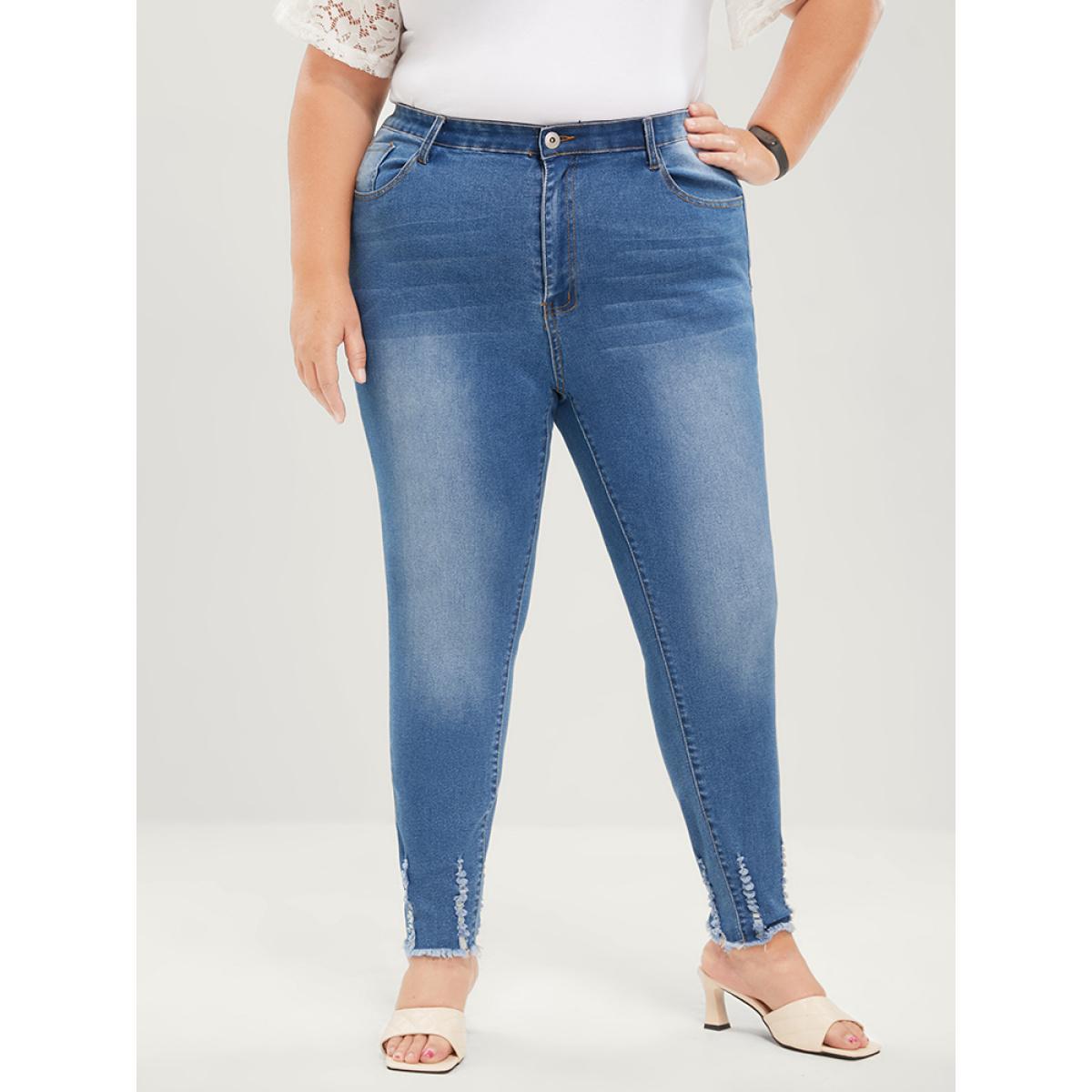 Plus Size Skinny Very Stretchy Mid Rise Medium Wash Pocket Jeans Women Blue Casual Plain Pocket High stretch Pocket Jeans BloomChic 10/M Product Image