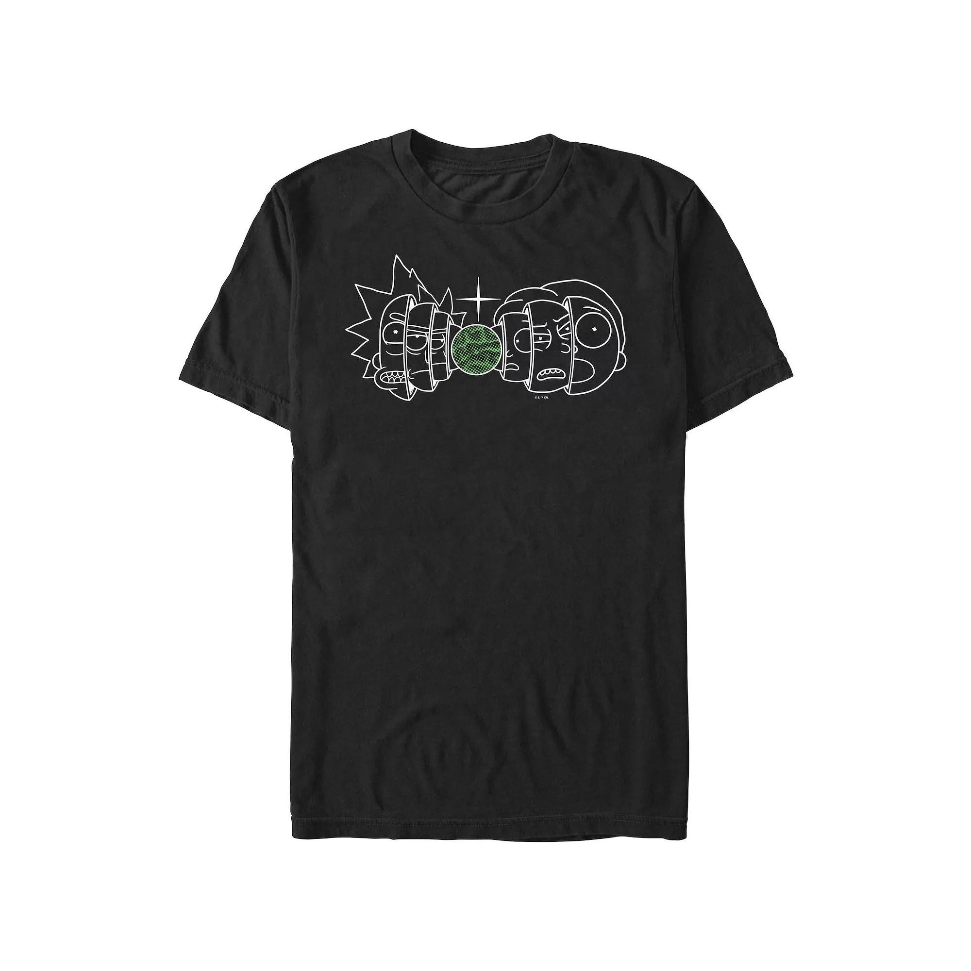 Men's Rick And Morty Split Faces Graphic Tee, Size: Medium, Black Product Image