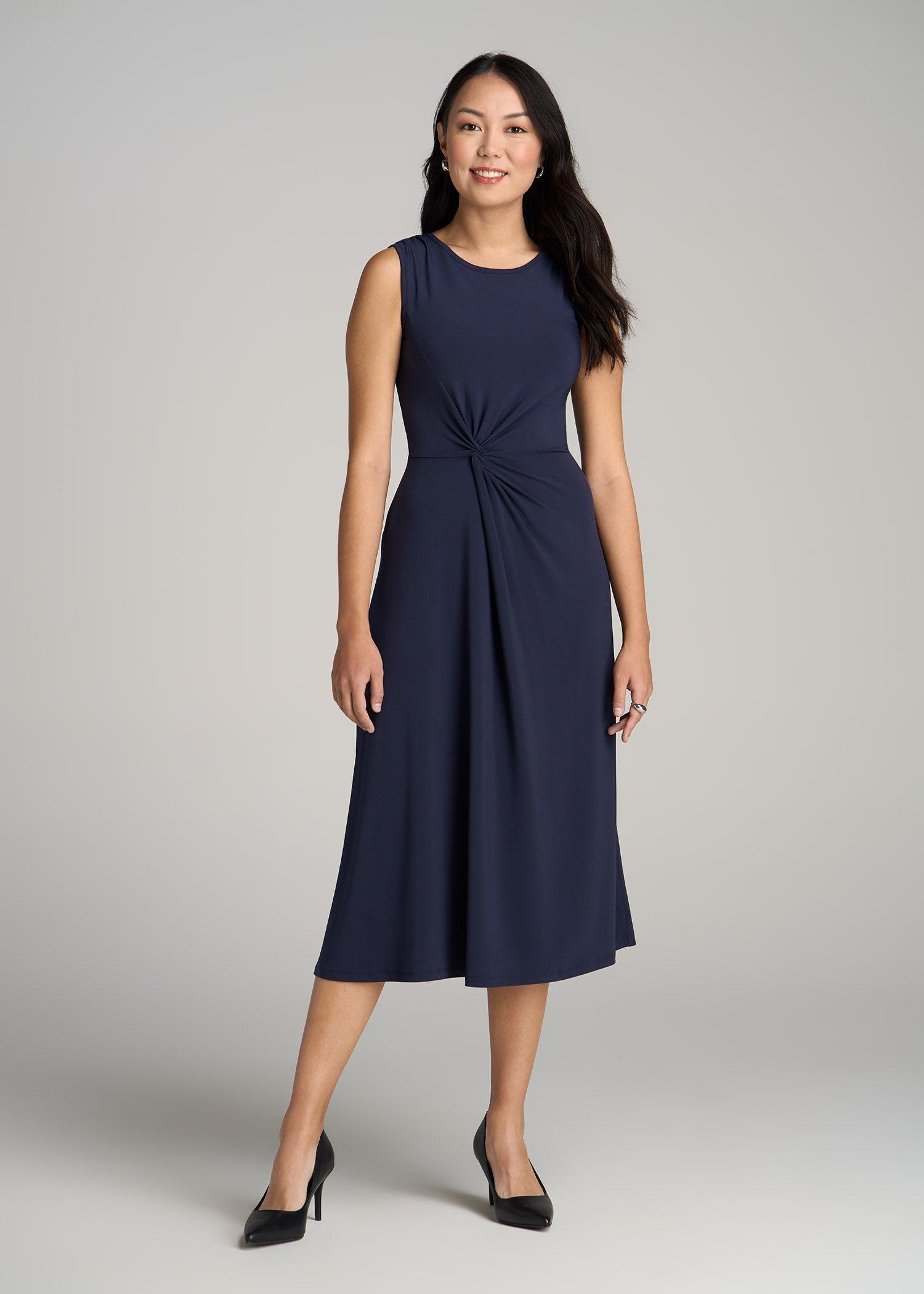 Sleeveless Knot Front Dress for Tall Women in Navy Product Image