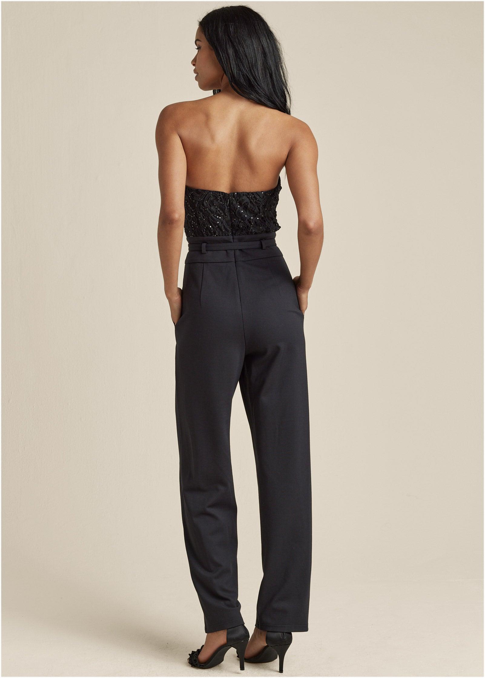 Lace Corset Jumpsuit - Black Product Image