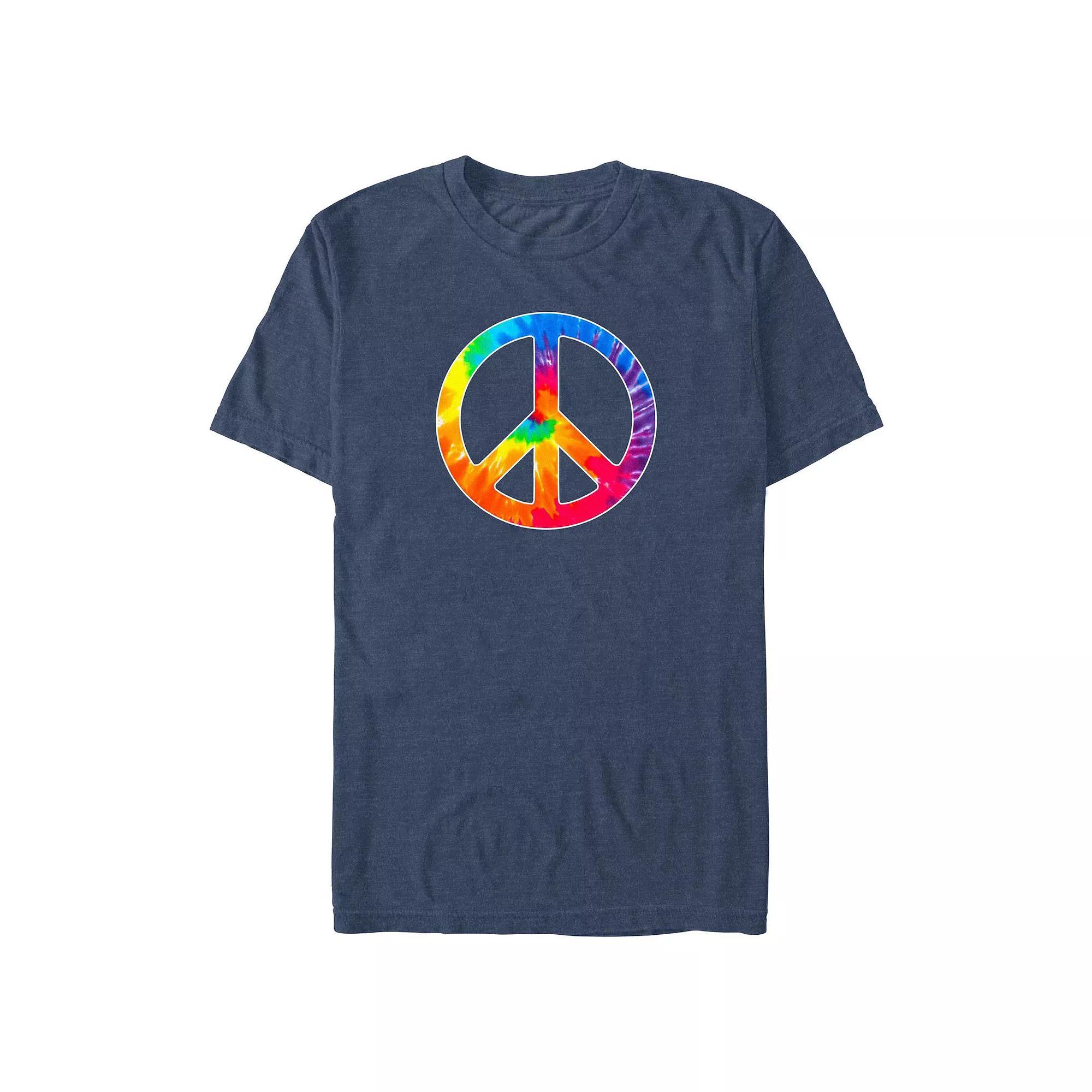Big & Tall Peace Sign Tie Dye Print Graphic Tee, Men's, Size: 4XL, Navy Grey Product Image