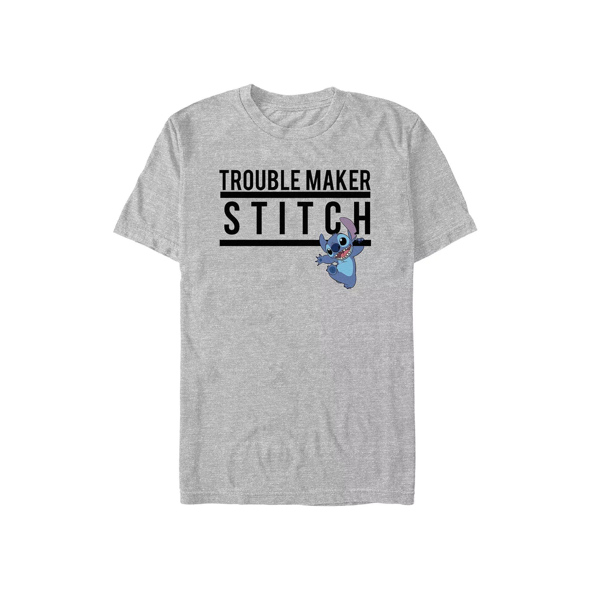 Disneys Lilo & Stitch Troublemaker Stitch Mens Graphic Tee Athletic Grey Product Image