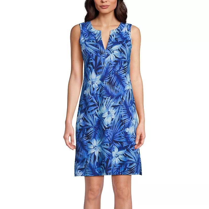 Women's Lands' End Splitneck Swim Cover-Up Dress, Size: Medium, Navy White Paisley Product Image