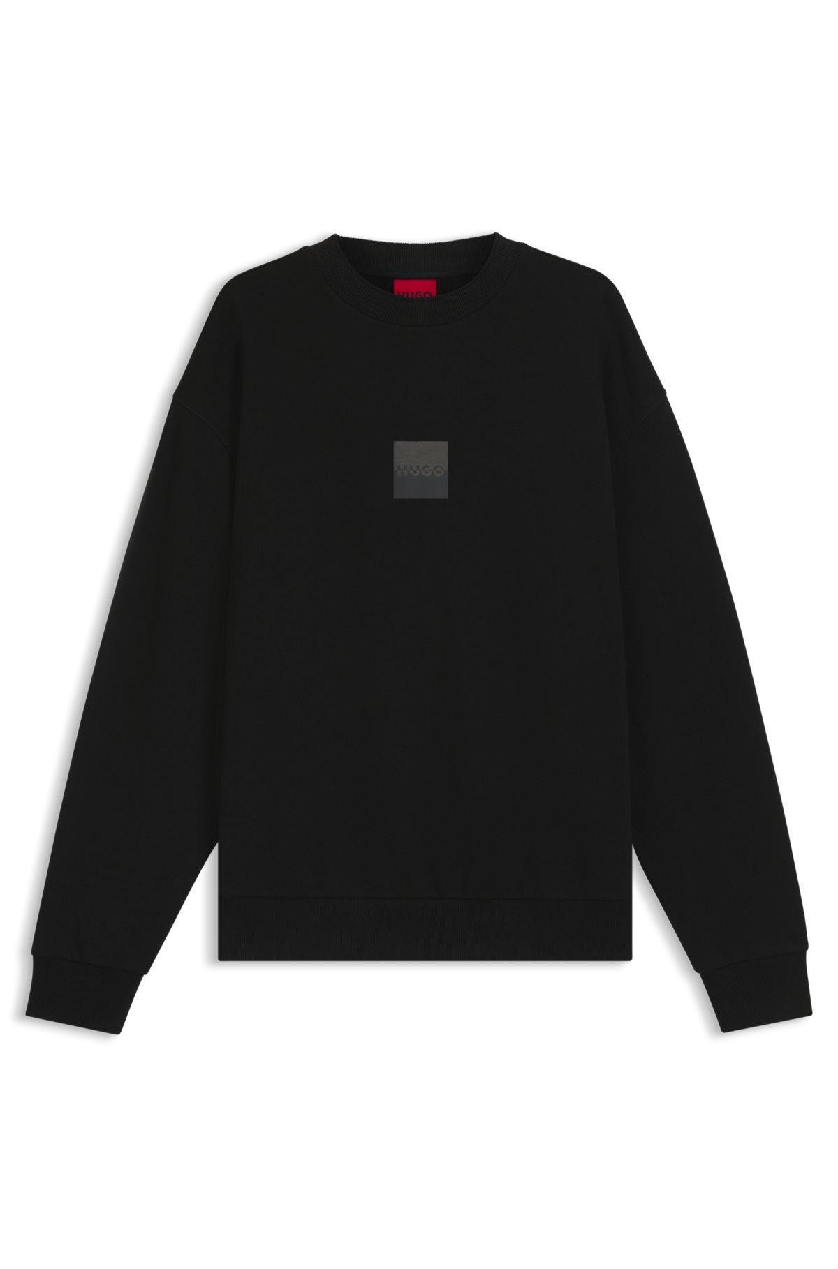 HUGO - Cotton-terry sweatshirt with split logo - Black Product Image