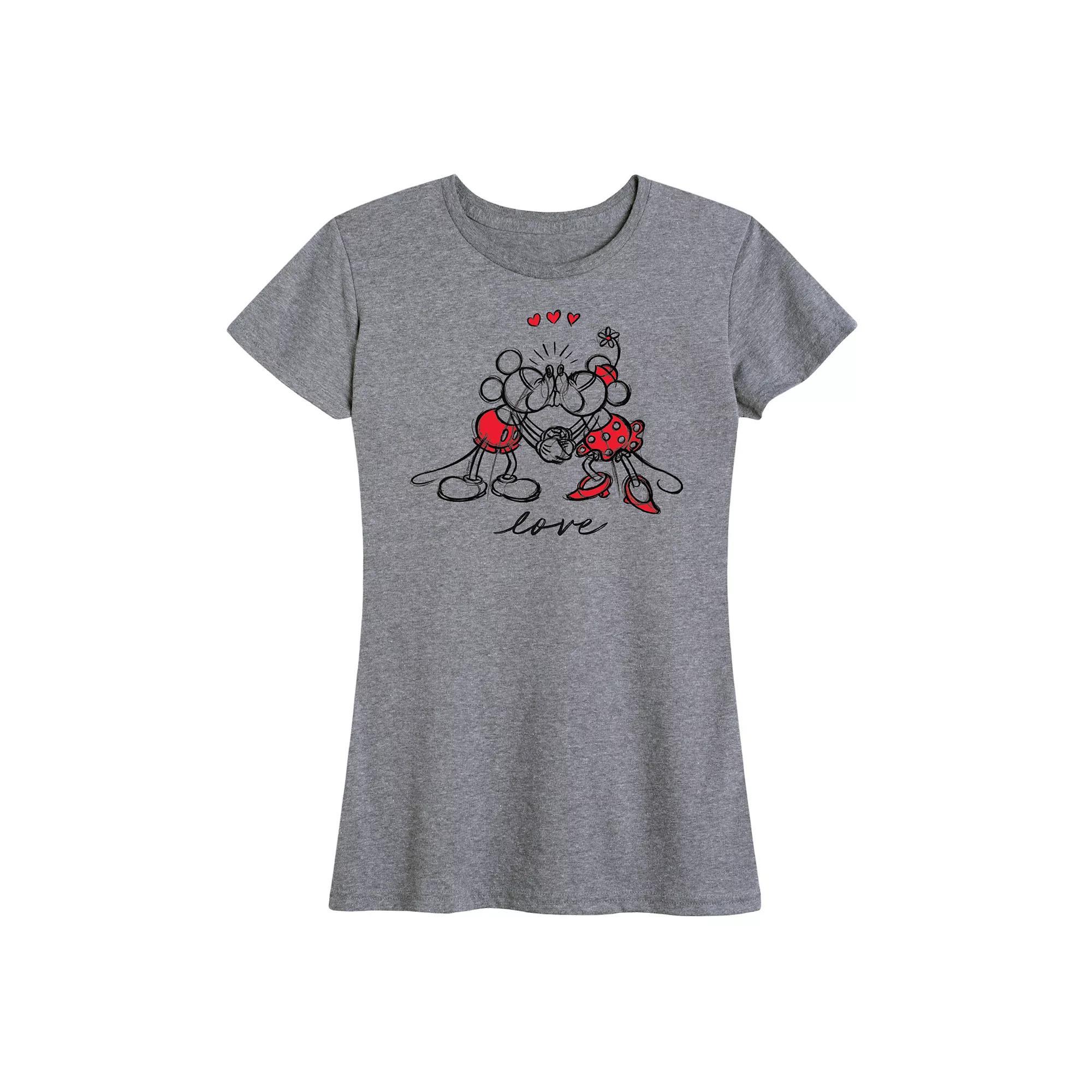 Disney's Mickey & Minnie Mouse Women's Love Sketch Graphic Tee, Size: XL, Grey Gray Product Image