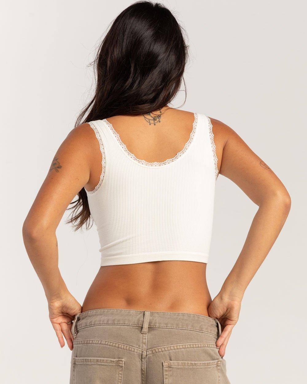 FULL TILT Seamless Lace Trim Womens Tank Top - OFF WHITE Product Image