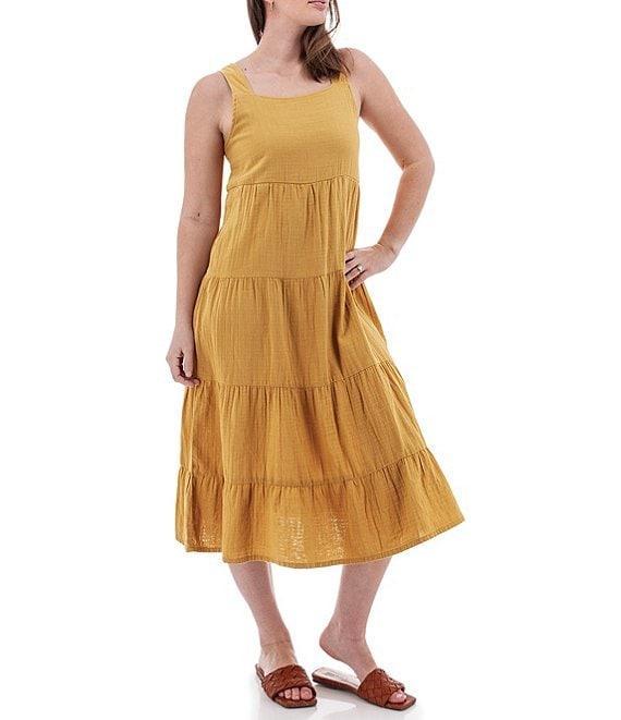 Aventura Kelford Organic Cotton Gauze Woven Square Neck Tiered Midi A-Line Dress Product Image