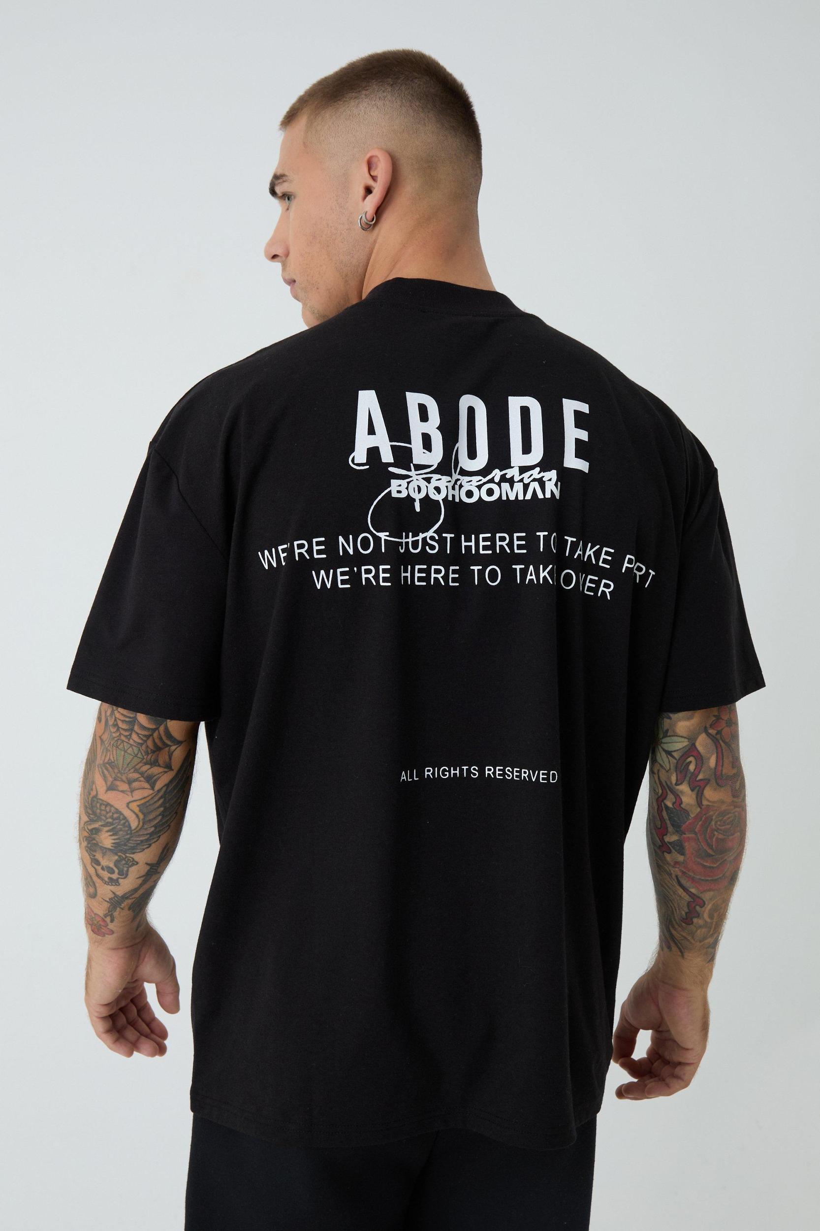Mens Oversized Extended Neck ABODE T-shirt - Cream Product Image