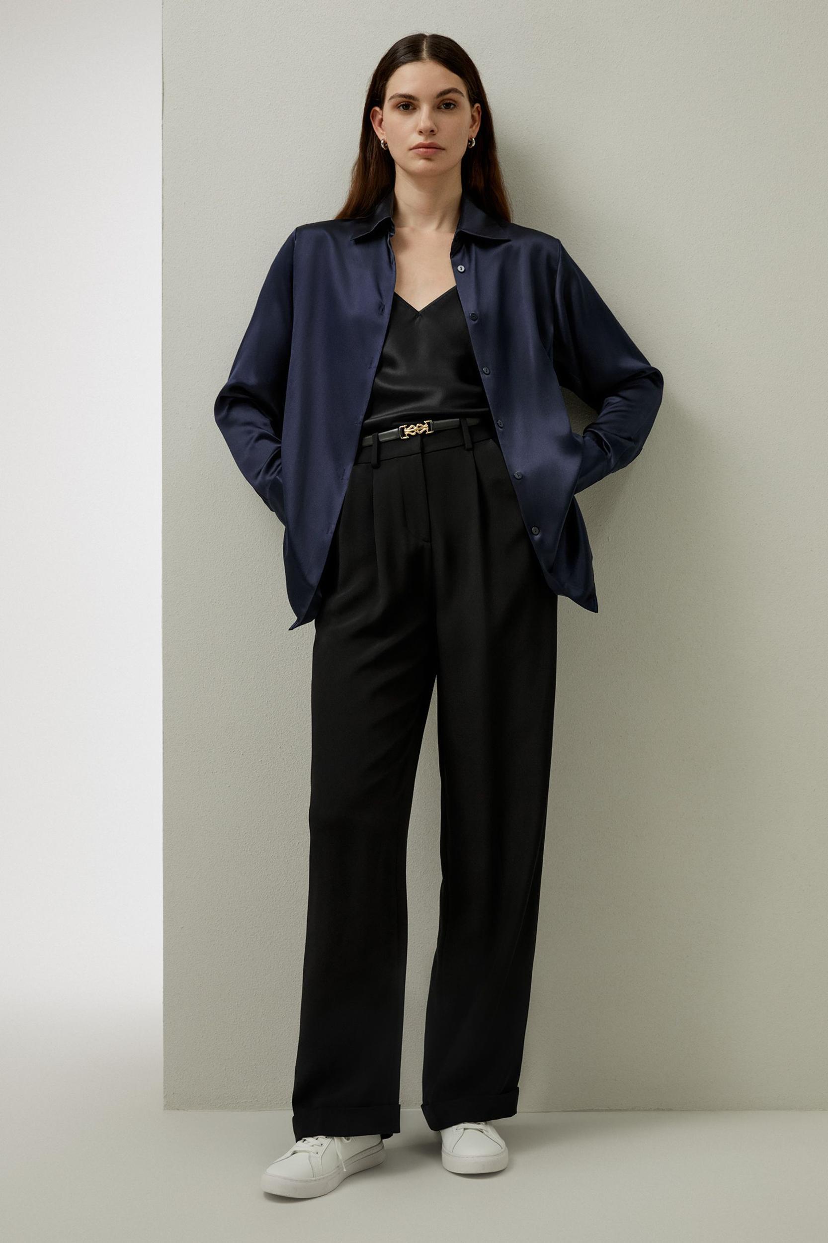 Timeless Pleated Wide-Leg Dense Silk Trousers Product Image