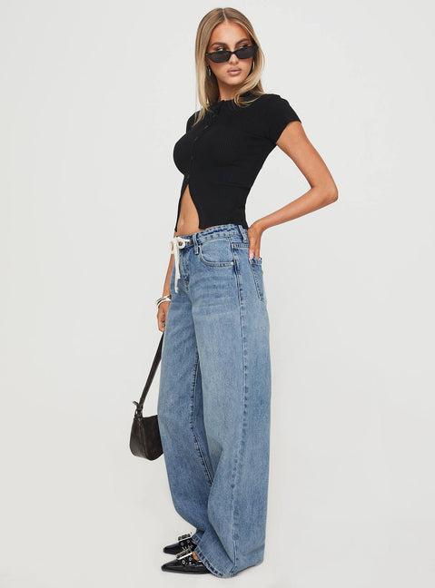 Mellowed Out Low Rise Straight Leg Jeans Mid Blue Product Image