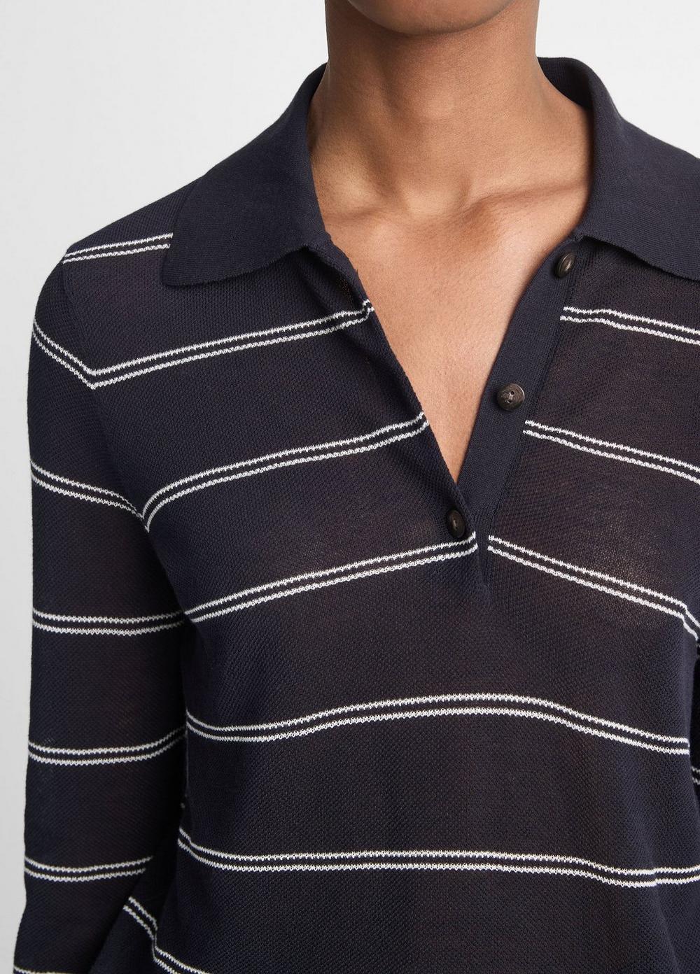 Womens Striped Italian Cotton Piqu Polo Shirt, Coastal Blue/off White, Size XXS Vince Product Image