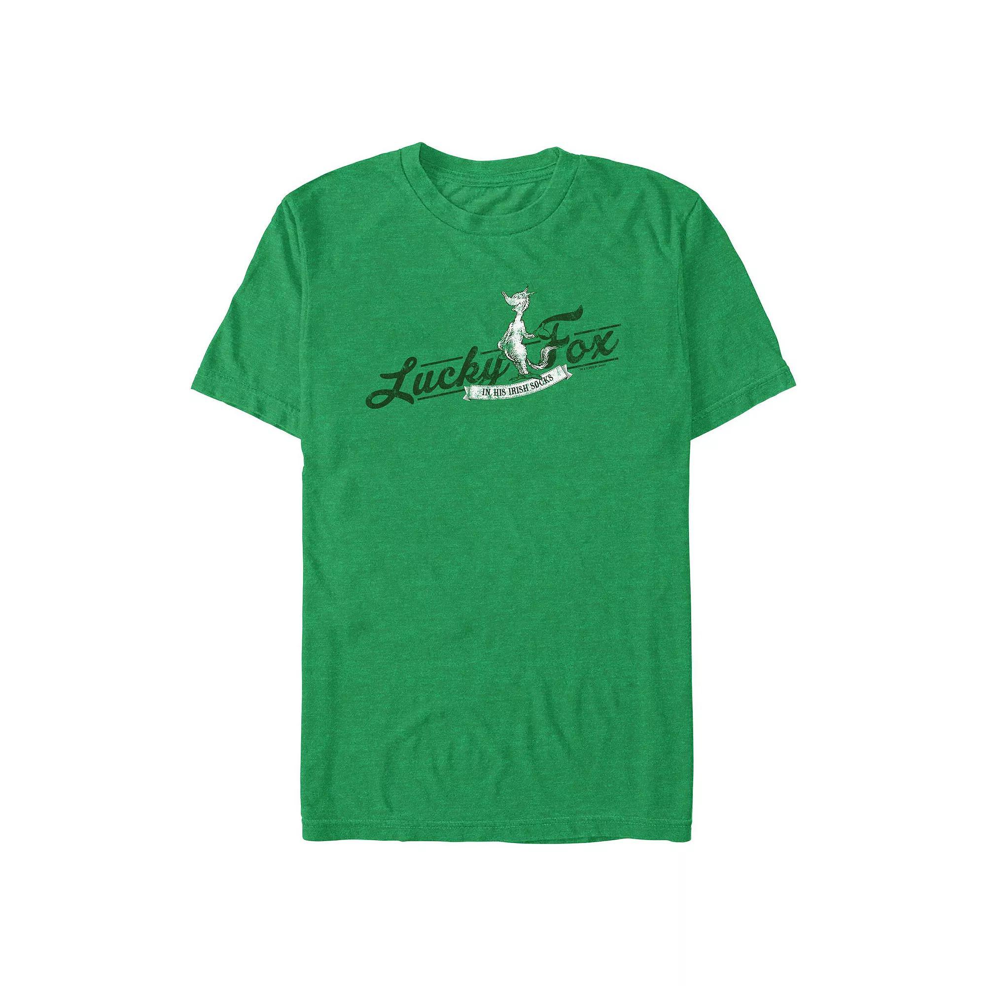 Big & Tall Lucky Fox In His Irish Socks Graphic Tee, Men's, Size: 4XL Tall, Kelly Grey Product Image