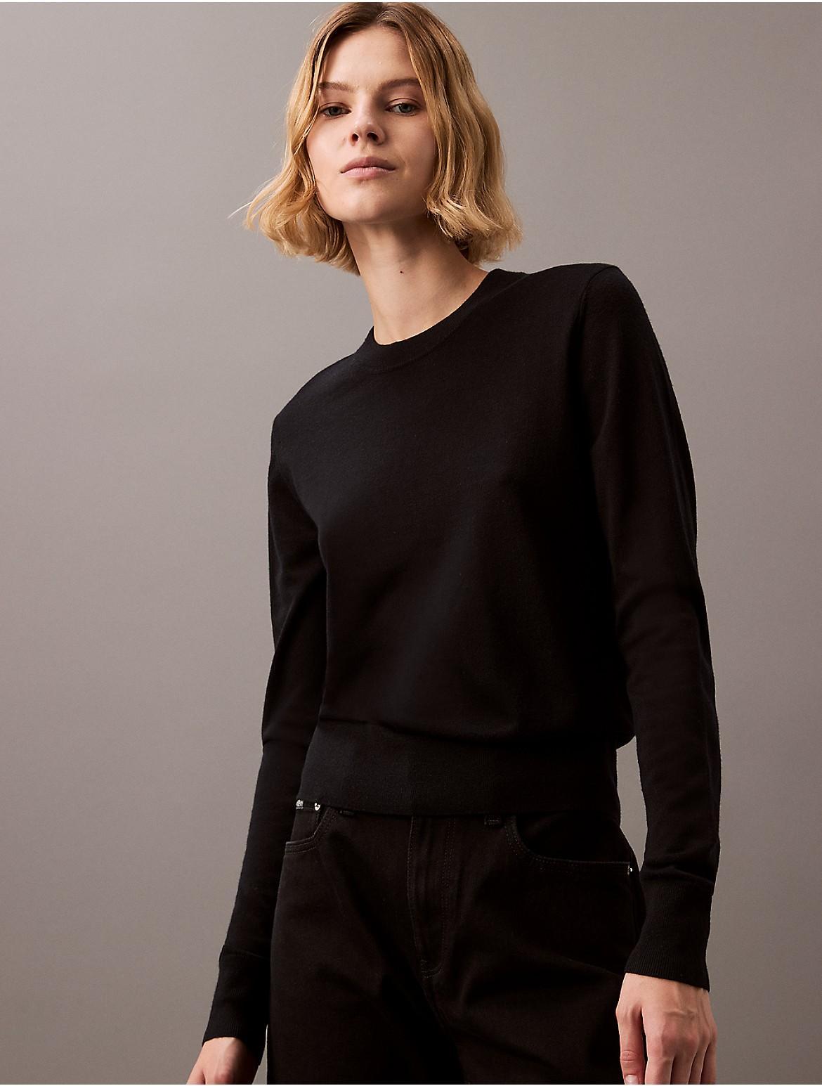 Calvin Klein Women's Tech Merino Crewneck Sweater - Black - S Product Image