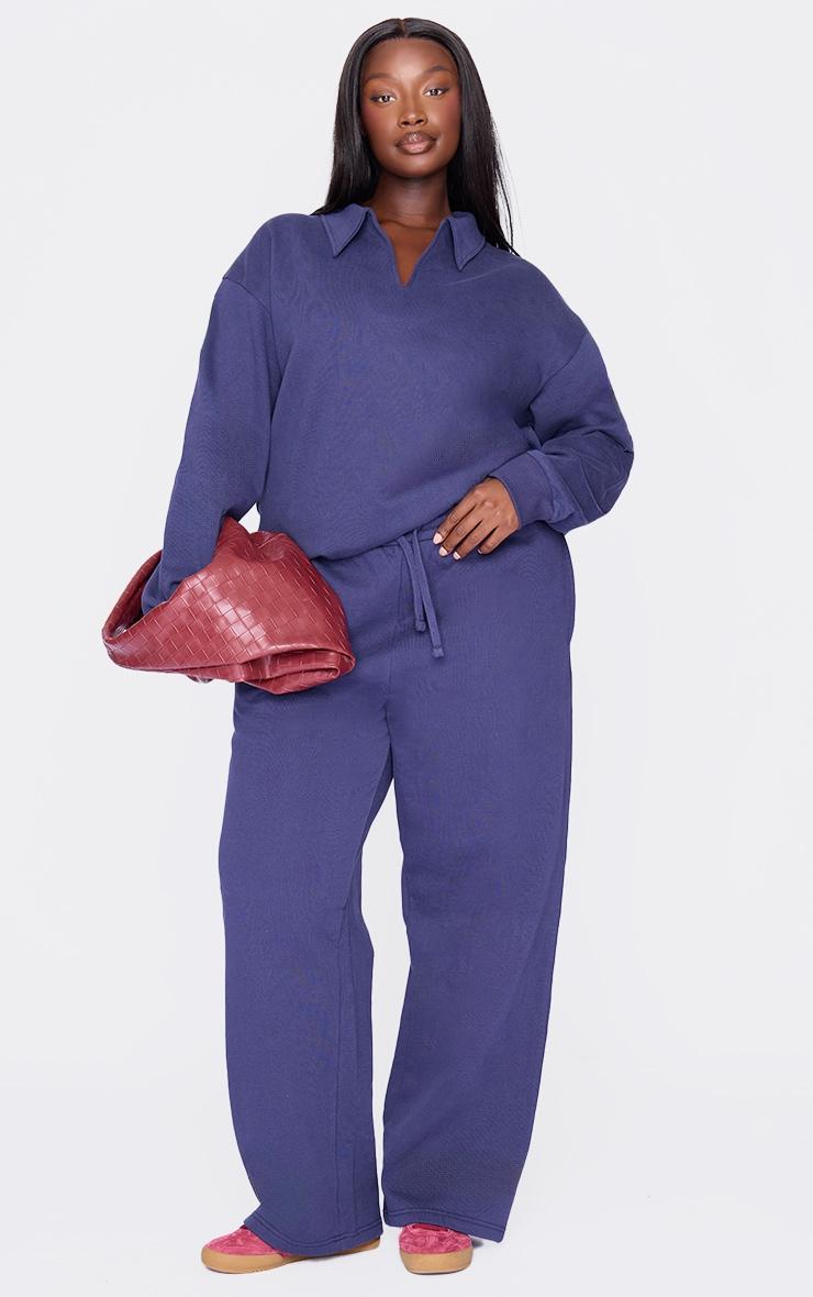 Plus Navy Premium Collar Oversized Sweatshirt Product Image