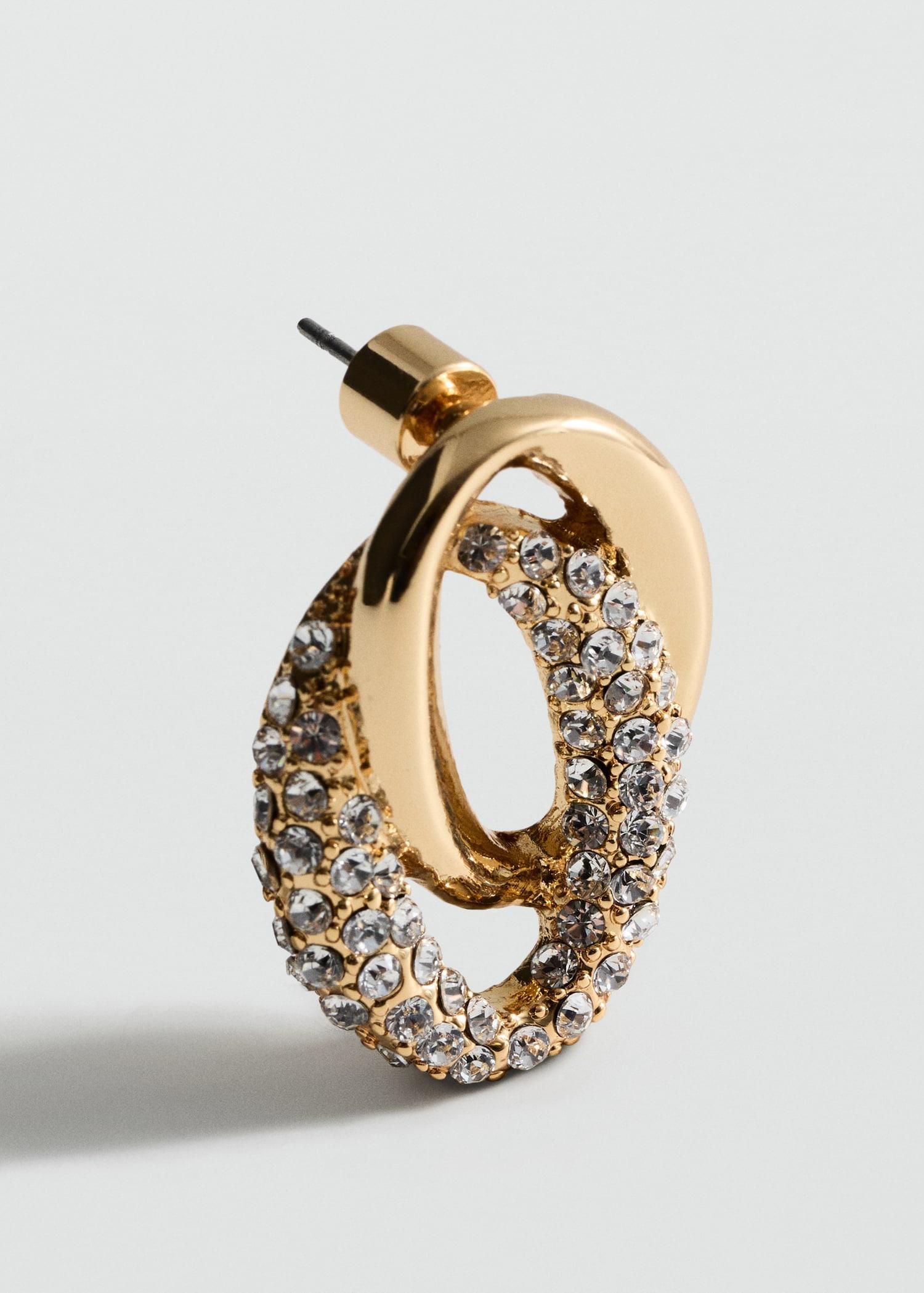 Linked hoop earrings with crystals - Women | MANGO USA Product Image